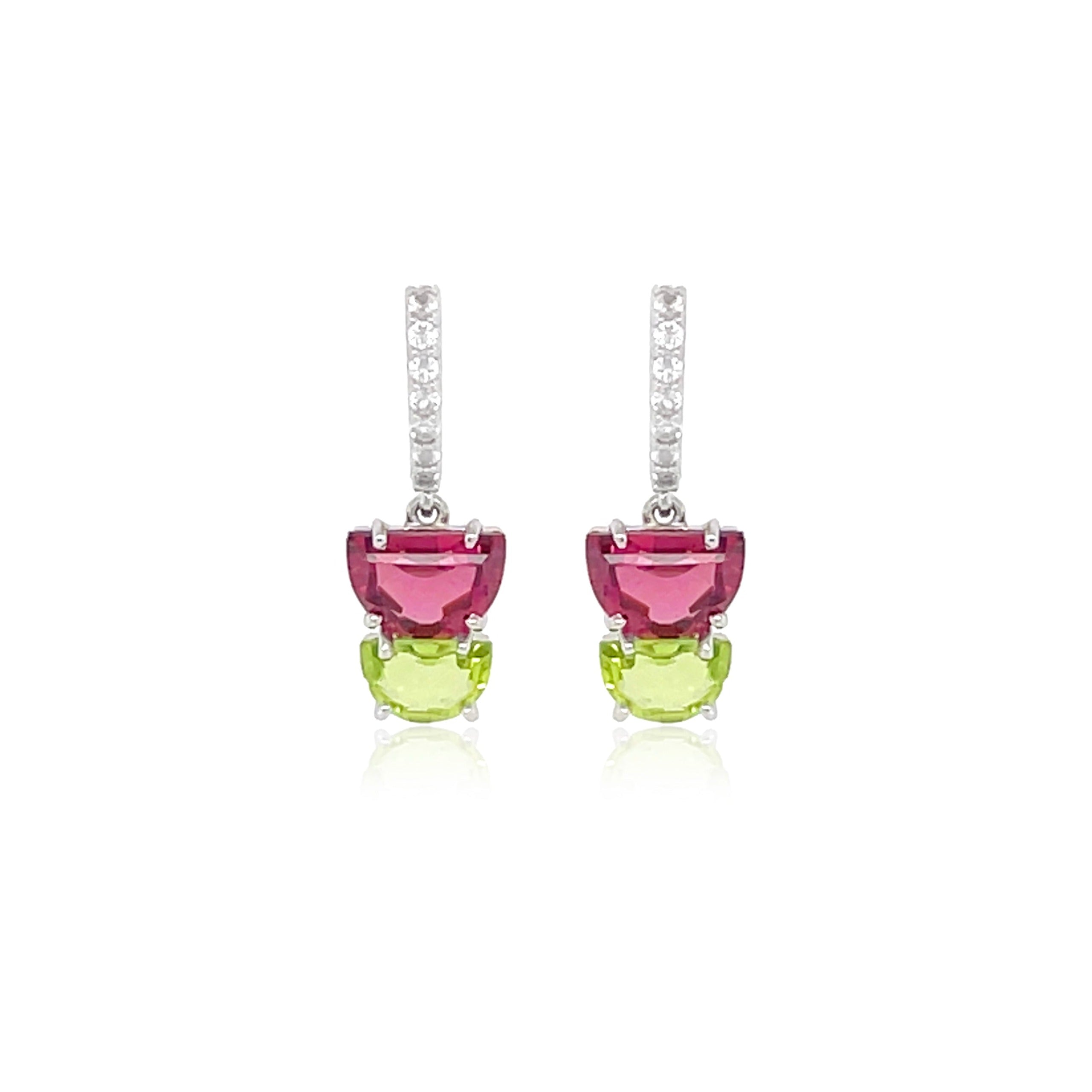 PENDULUM Earrings (1322) -  Peridot, Rhodolite / SS