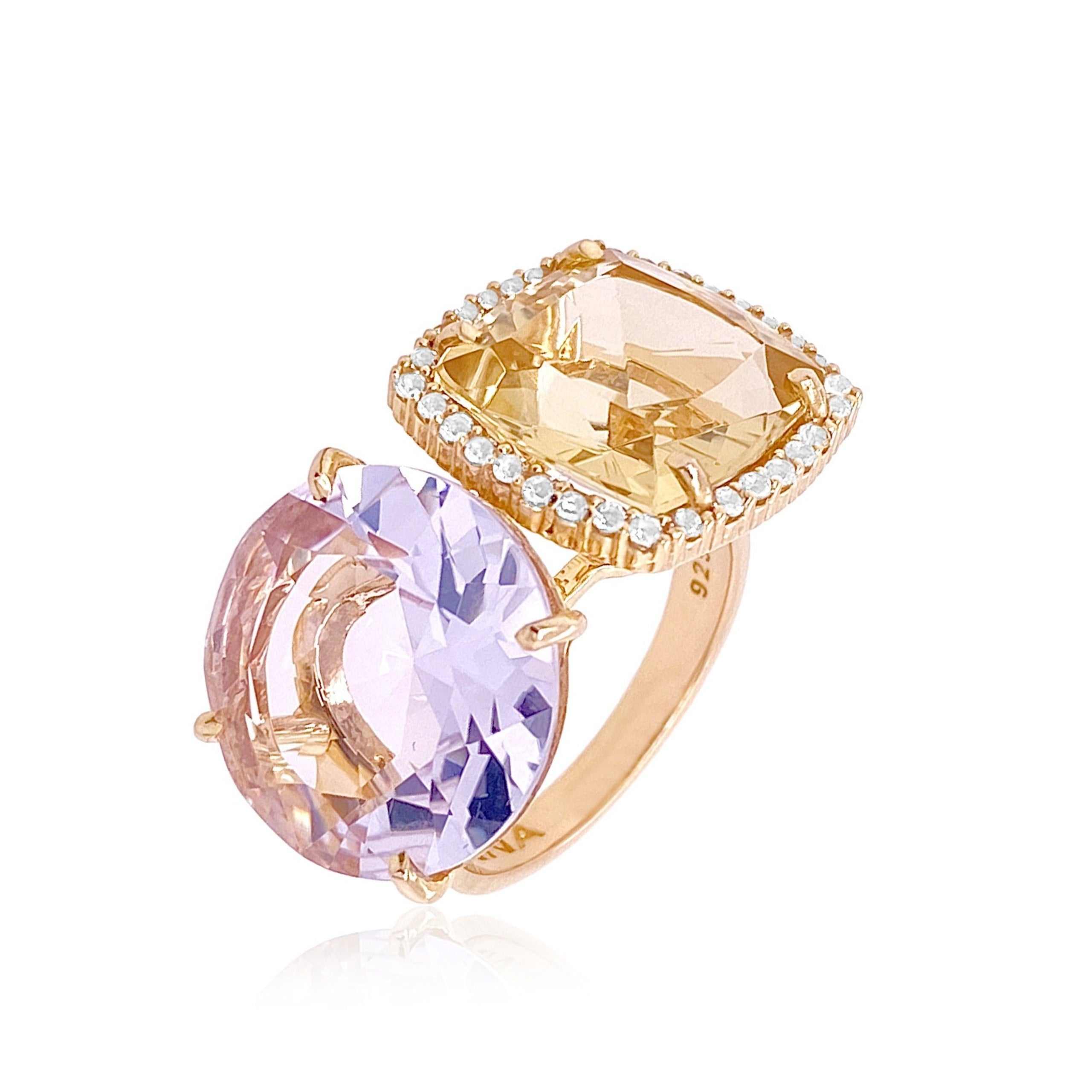 DEUX Ring (1145) - Pink Amethyst, Light Citrine / YG