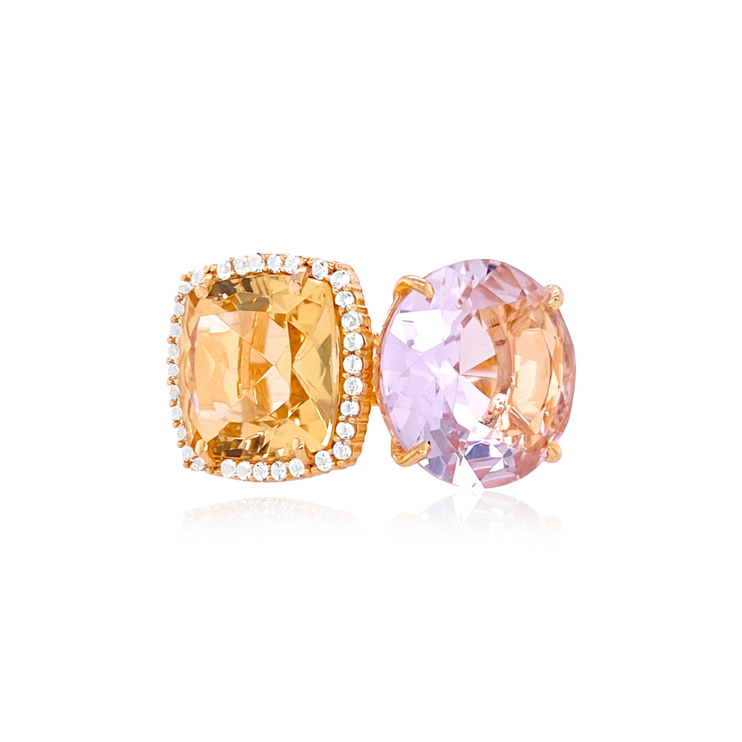 DEUX Ring (1145) - Pink Amethyst, Light Citrine / YG