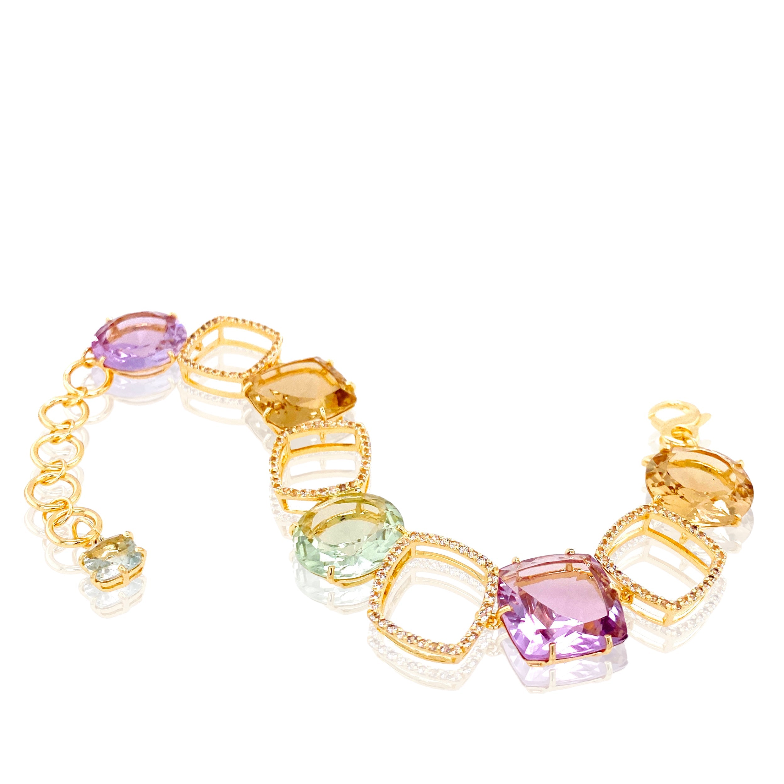 DEUX Bracelet (1145) - Light Citrine, Pink Amethyst, Prasiolite / YG