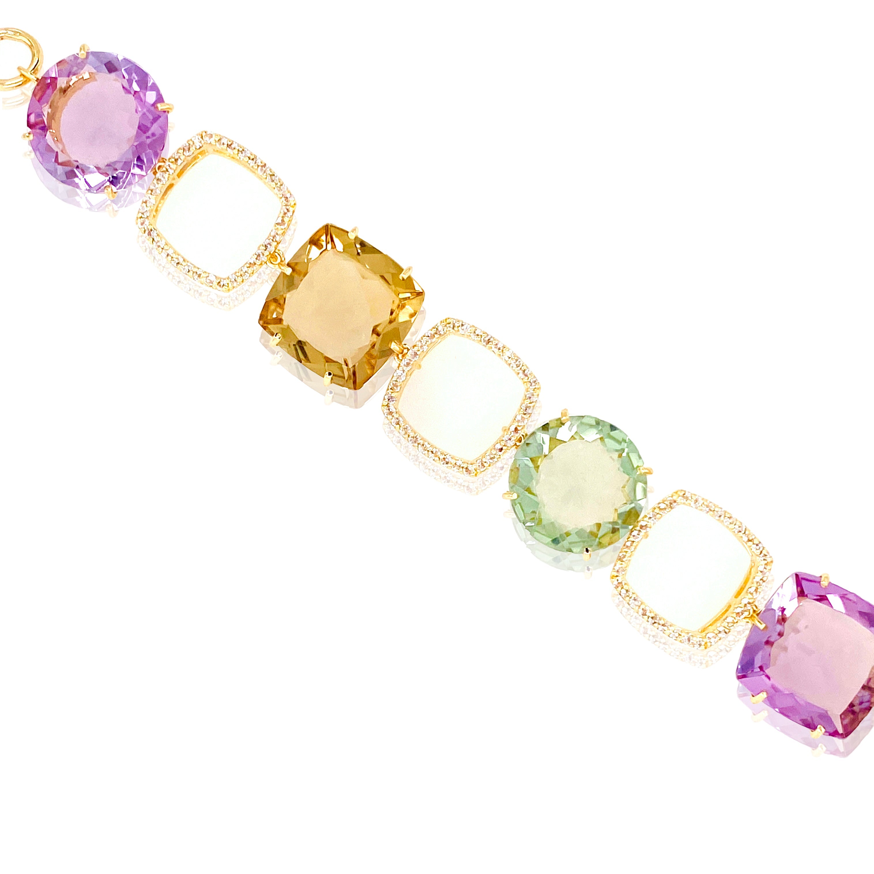 DEUX Bracelet (1145) - Light Citrine, Pink Amethyst, Prasiolite / YG