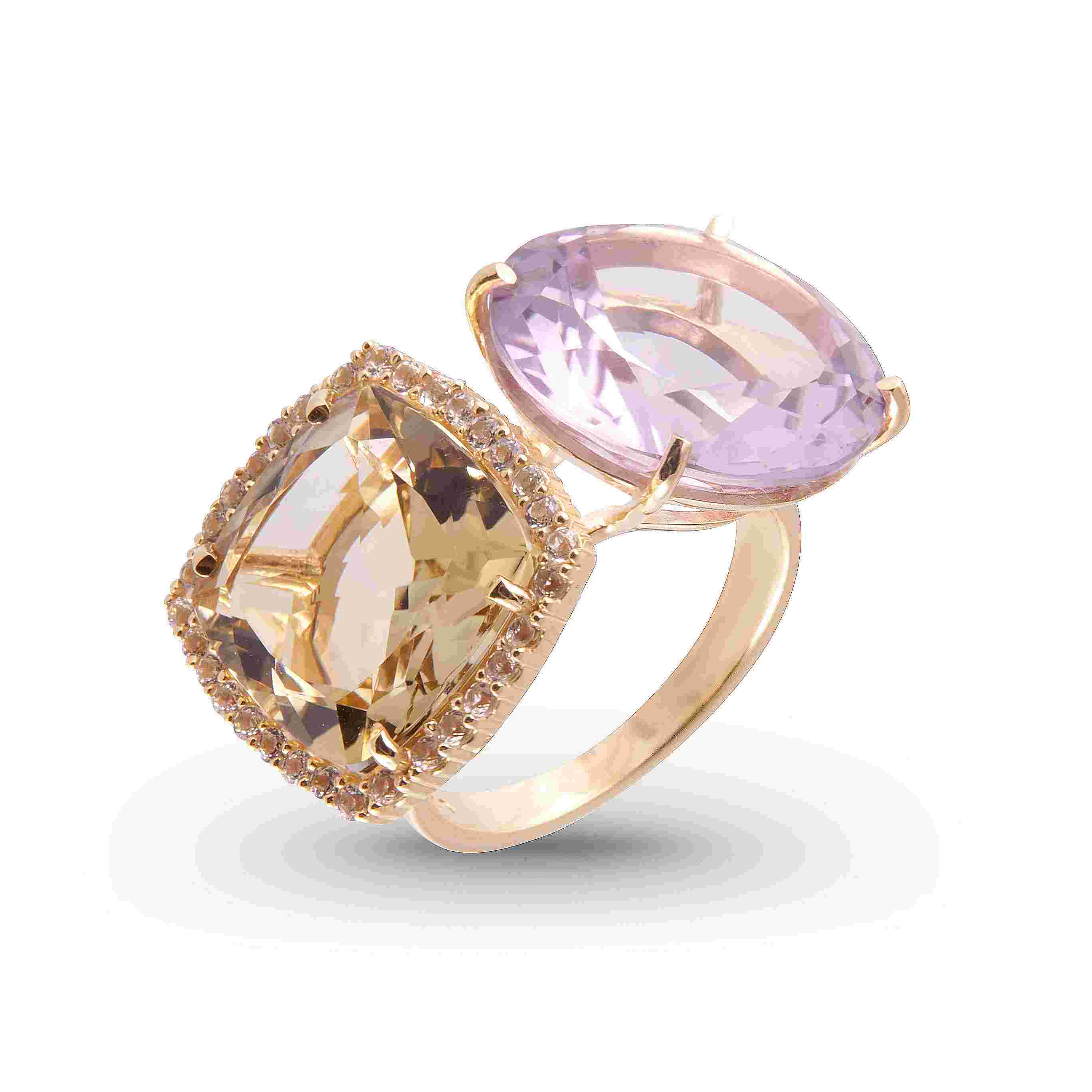 DEUX Ring (1145) - Pink Amethyst, Lemon Citrine/ YG