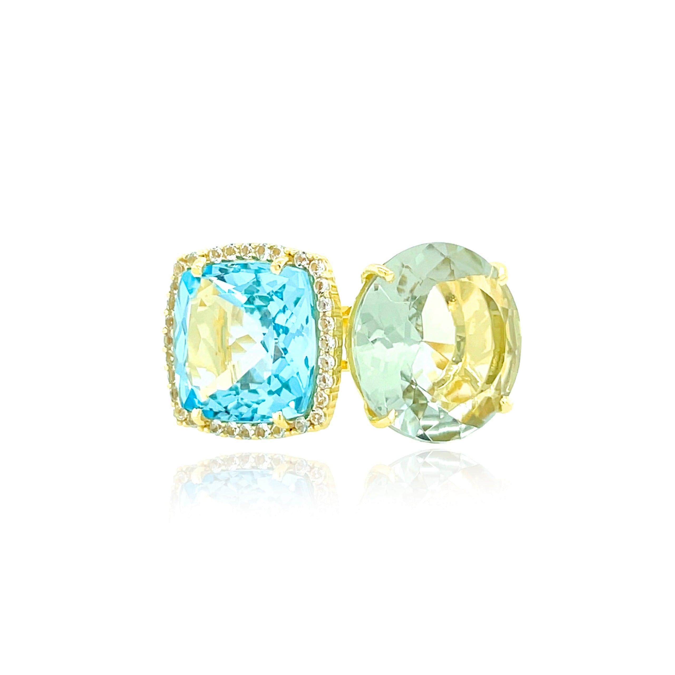 DEUX Ring (1145) - Prasiolite, Blue Topaz / YG