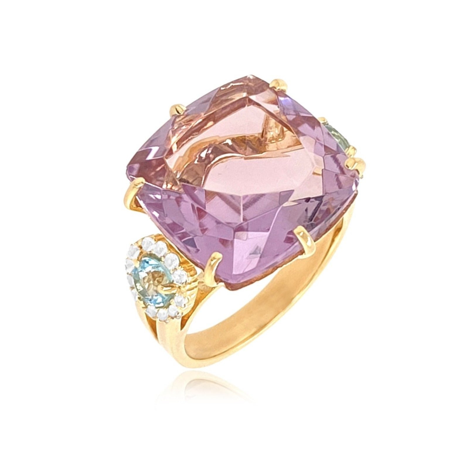 DEUX Ring (1145) - Blue Topaz, Pink Amethyst / YG