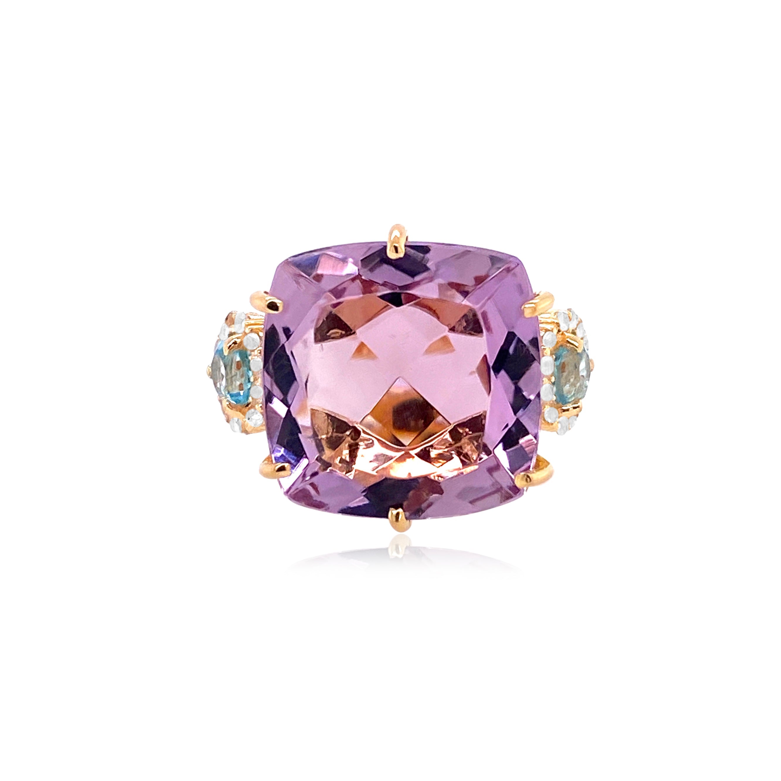 DEUX Ring (1145) - Blue Topaz, Pink Amethyst / YG