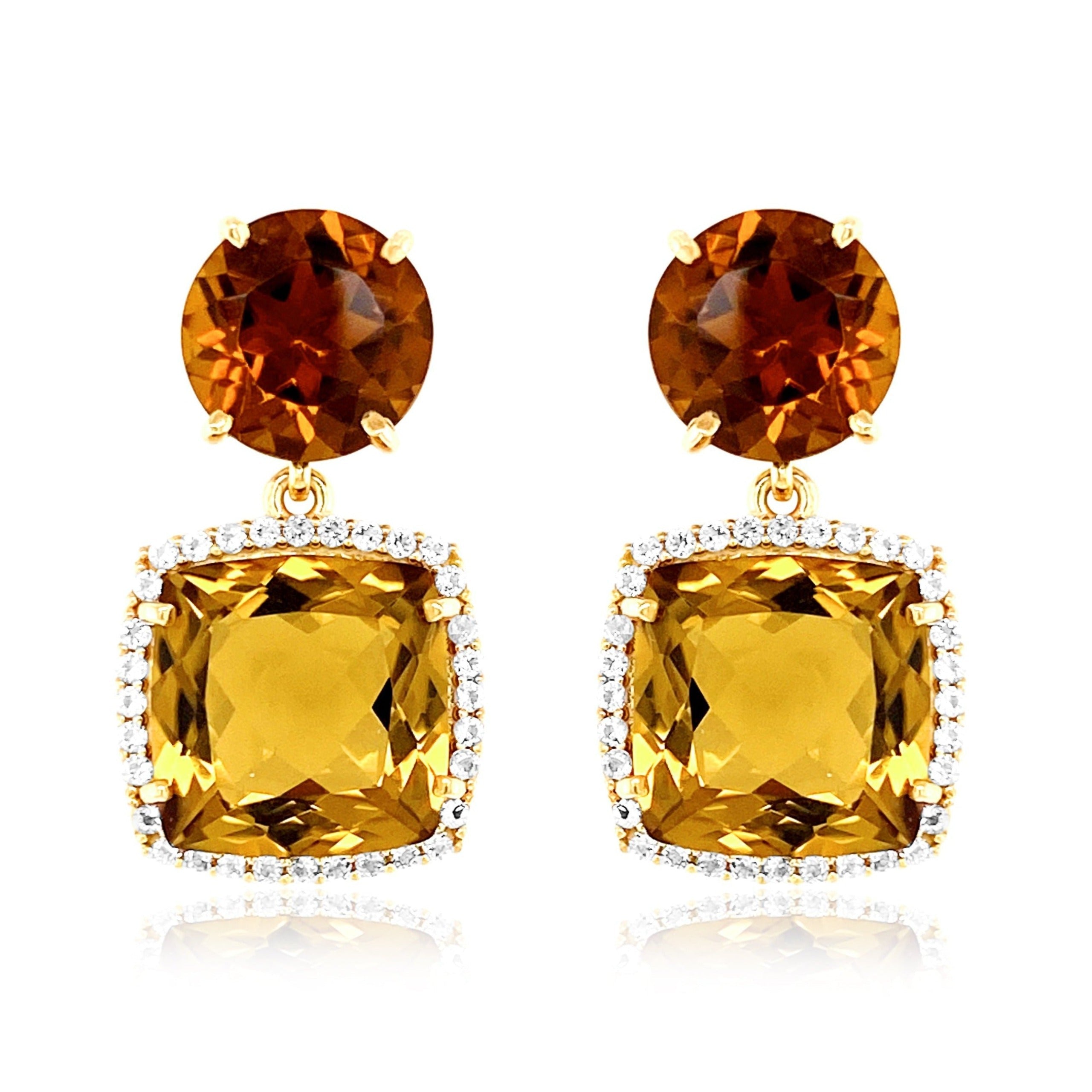 DEUX Earrings (1145) - Champagne Citrine, Whisky Citrine  / YG