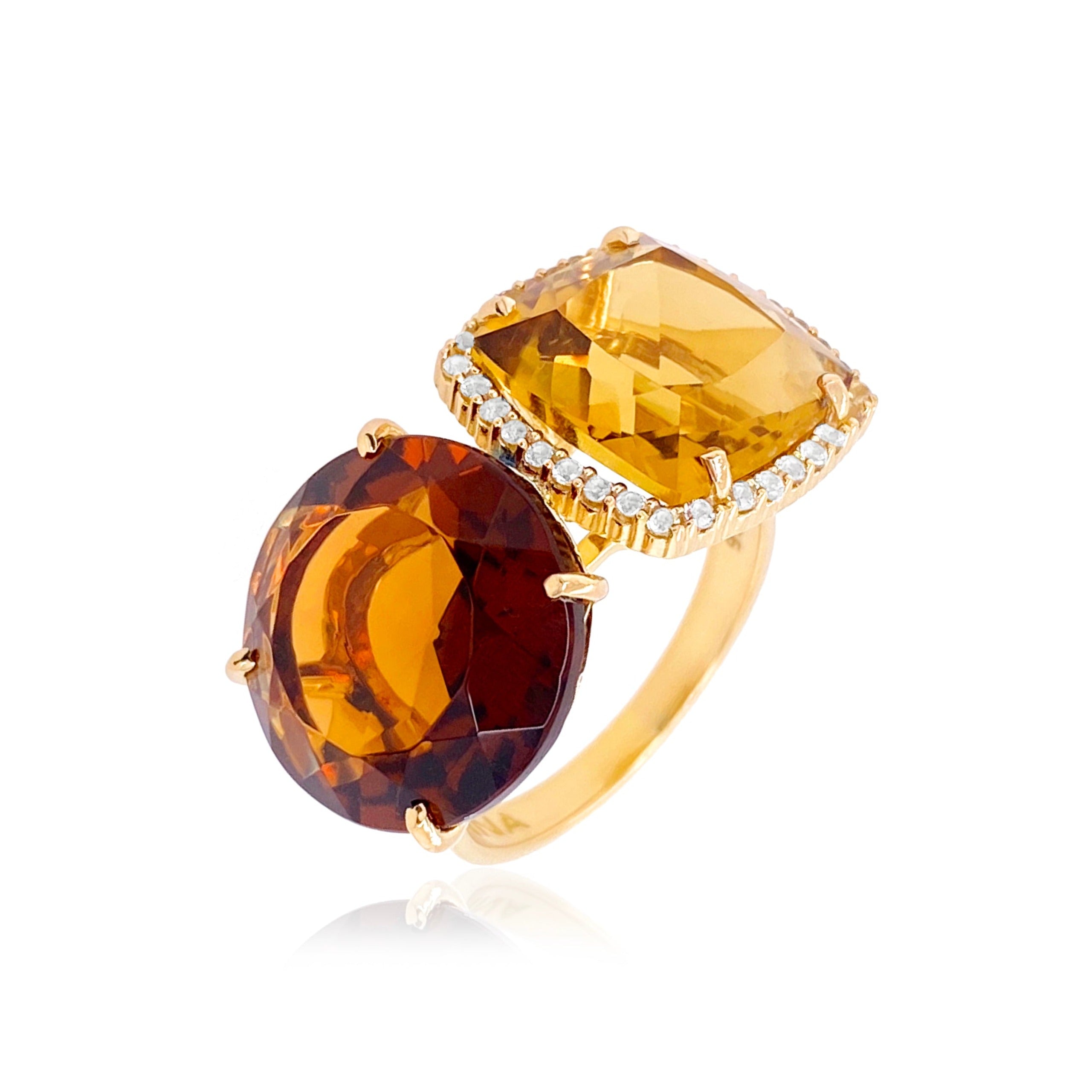 DEUX Ring (1145) - Champagne Citrine, Whisky Citrine / YG