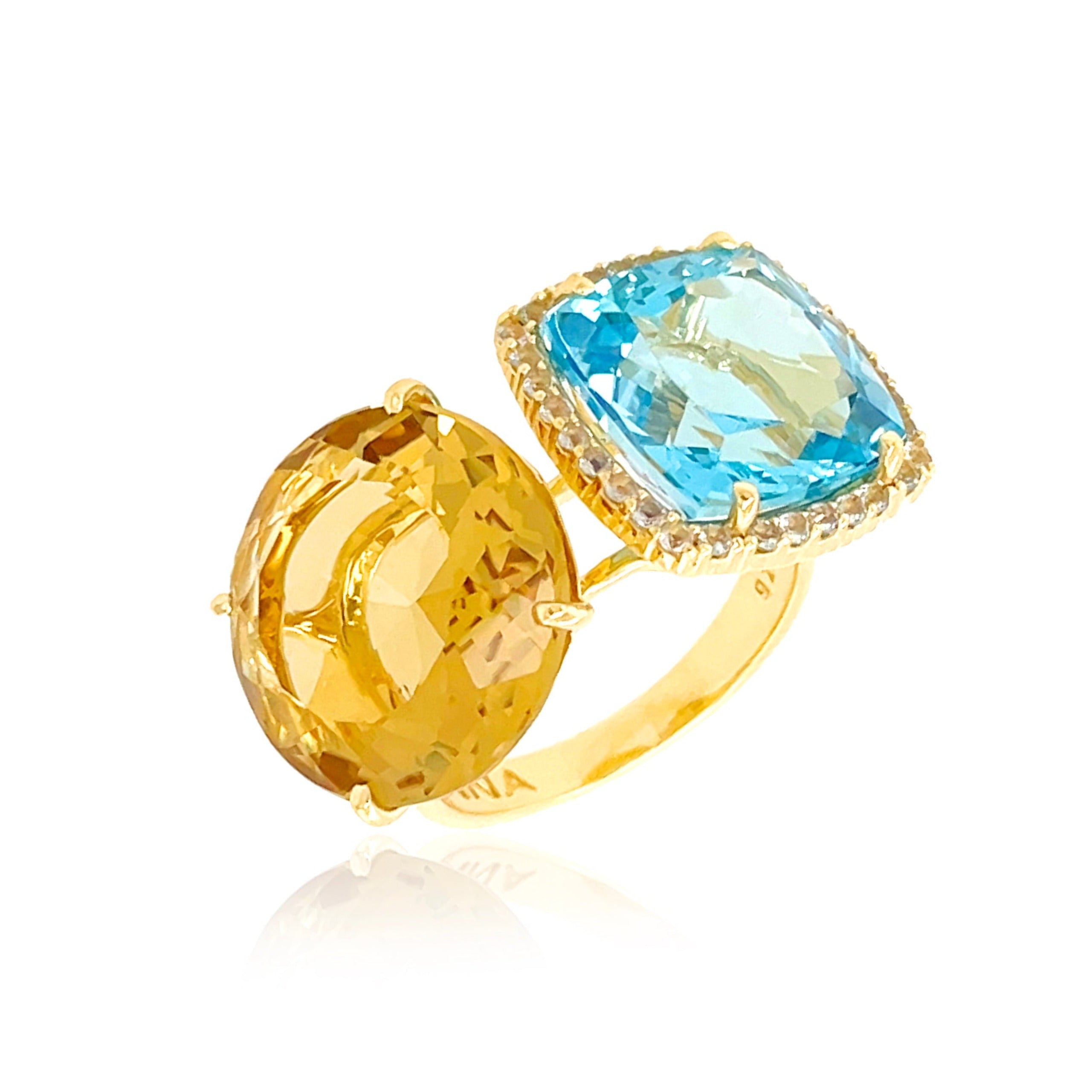 DEUX Ring (1145) - Citrine, Blue Topaz / YG