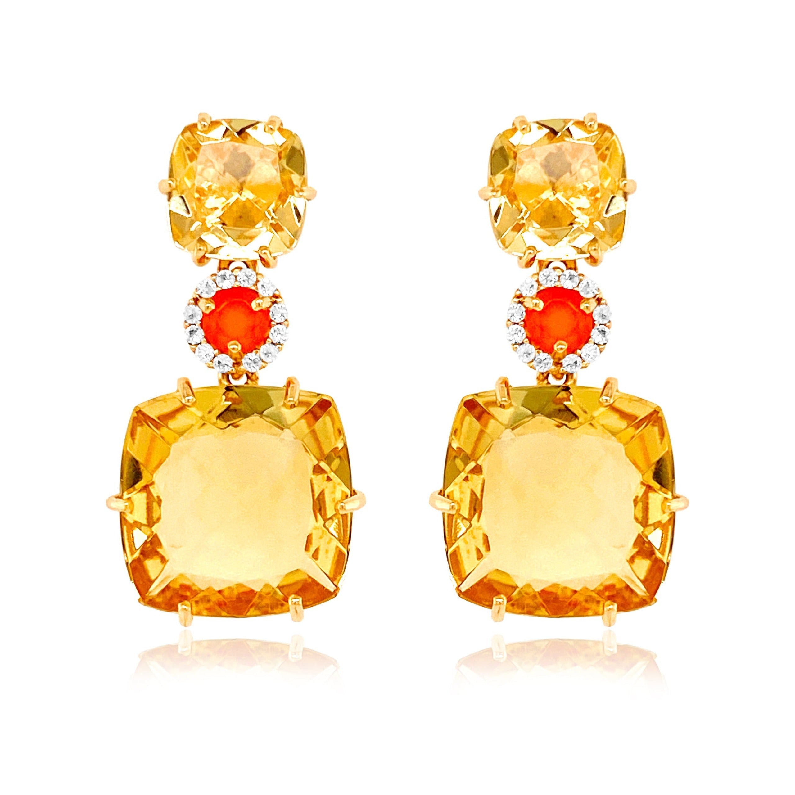 DEUX Earrings (1145) - Light Citrine, Orange Cornelian / YG