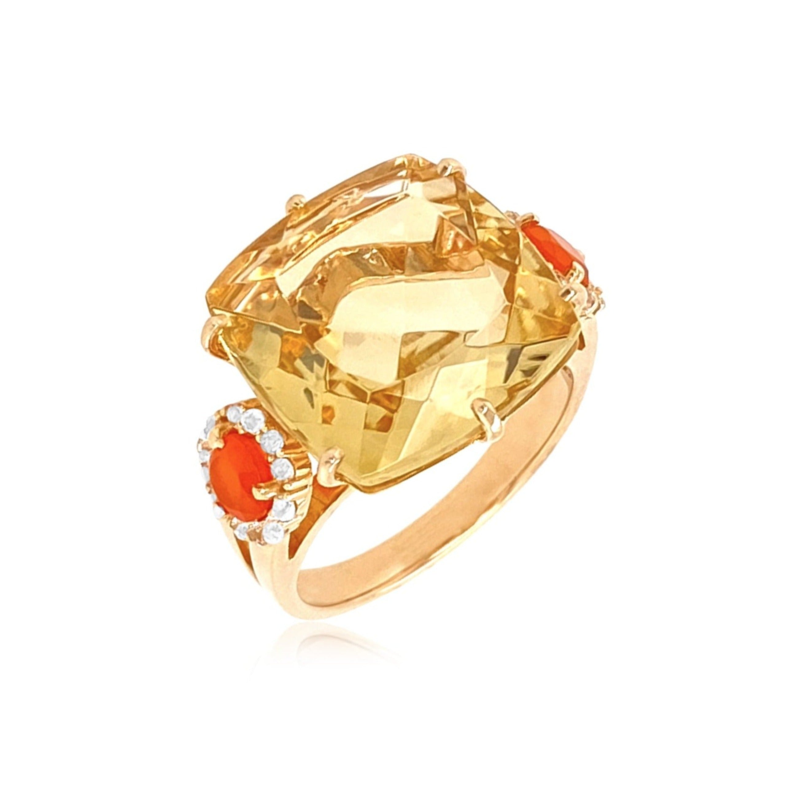 DEUX Ring (1145) - Light Citrine, Orange Cornelian / YG