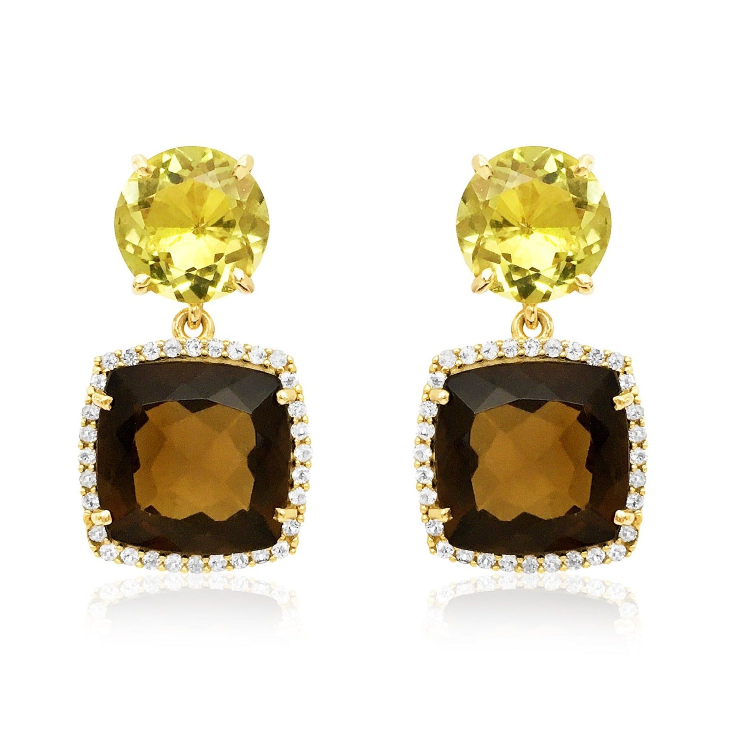 DEUX Earrings (1145) - Whisky Citrine, Lemon Citrine  / YG