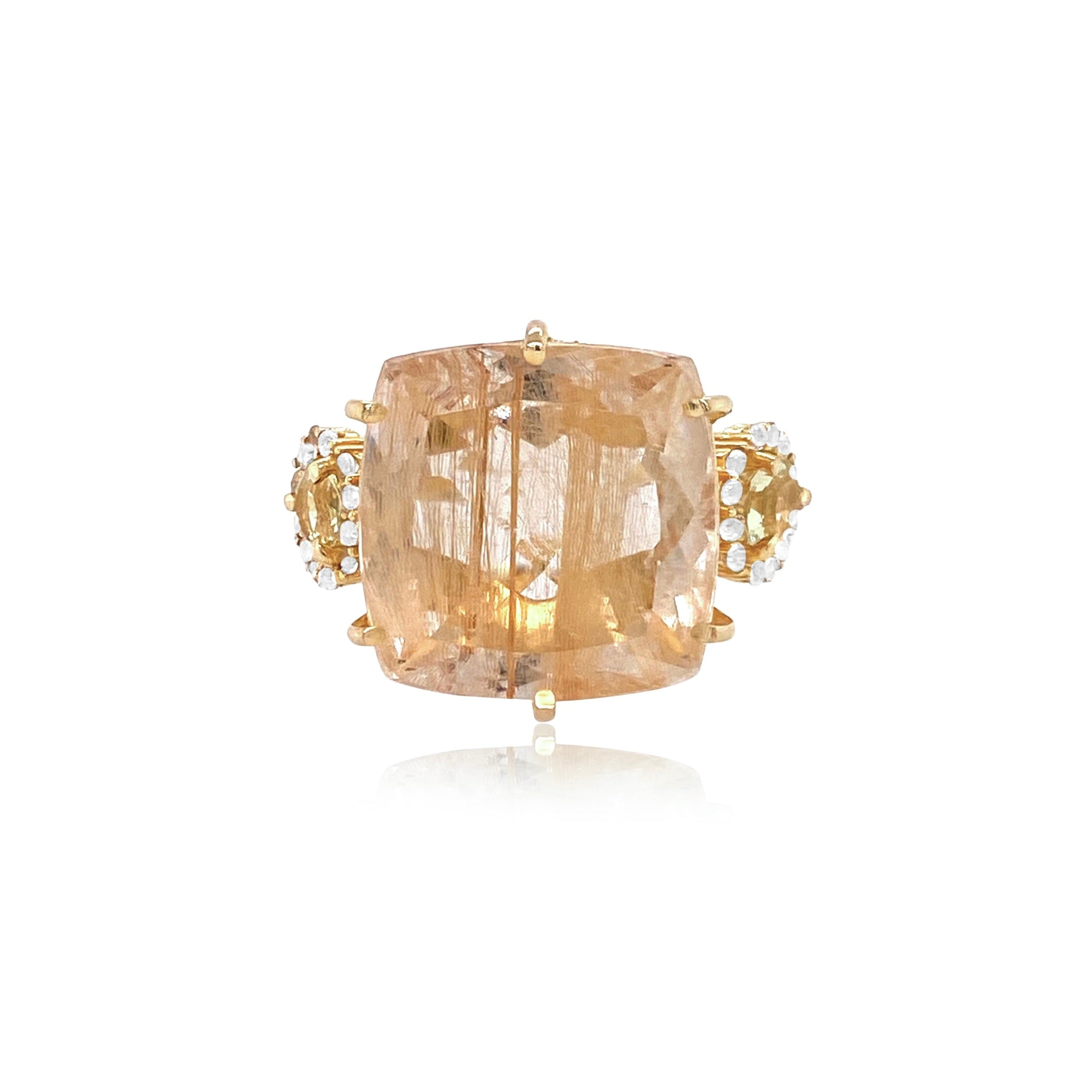 DEUX Ring (1145) - Rutilated Quartz, Lemon Citrine / YG