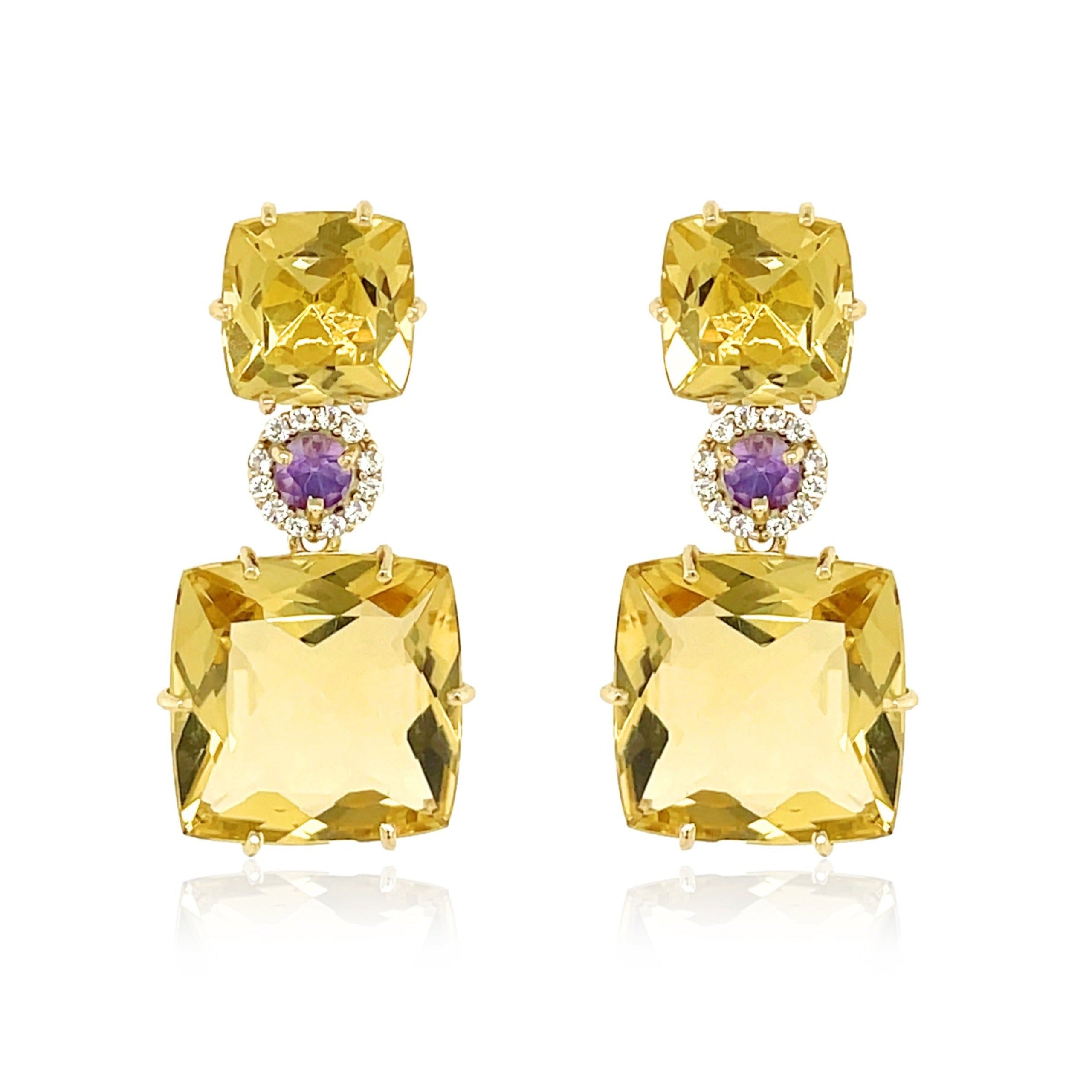 DEUX Earrings (1145) - Light Citrine, Amethyst / YG