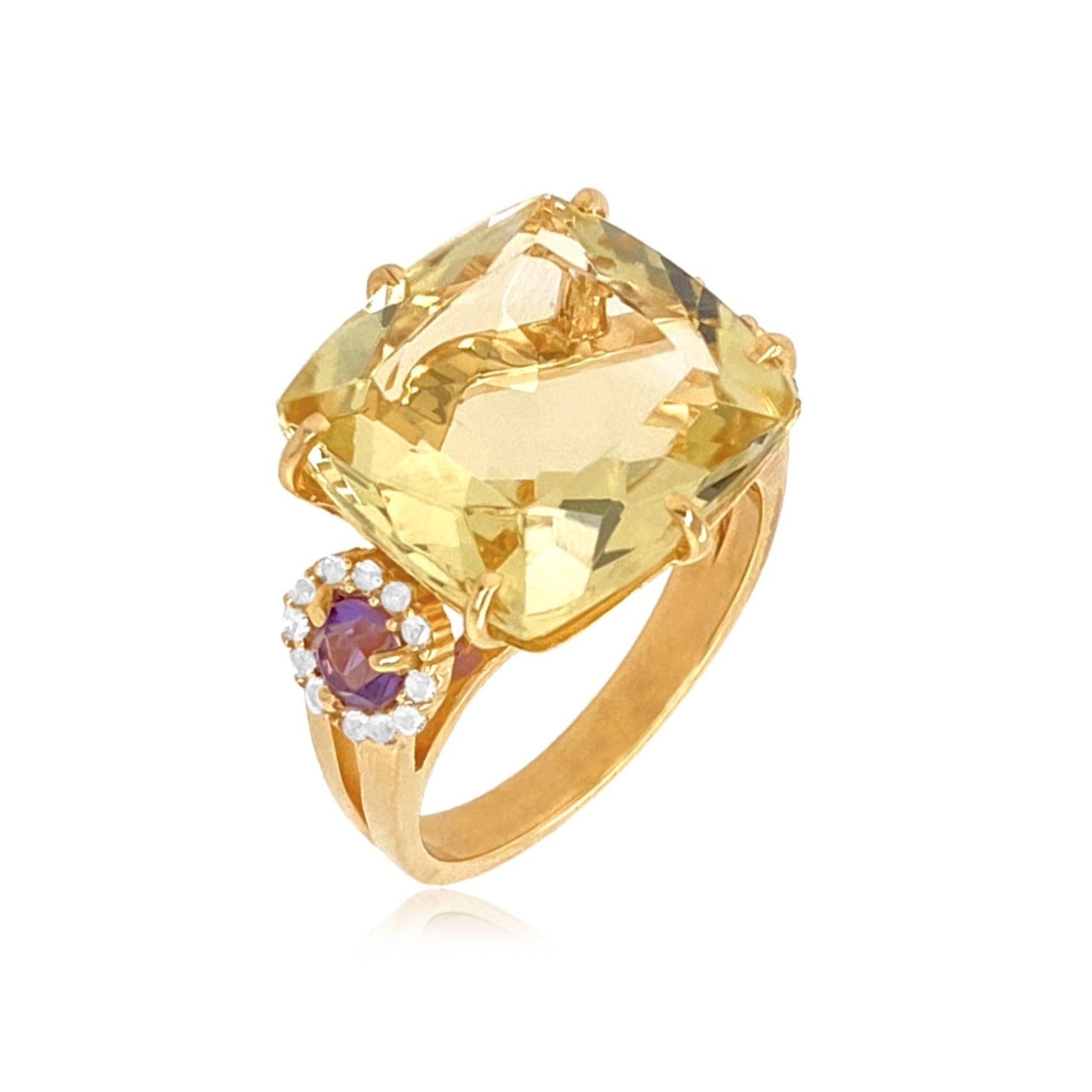 DEUX Ring (1145) - Light Citrine, Amethyst / YG