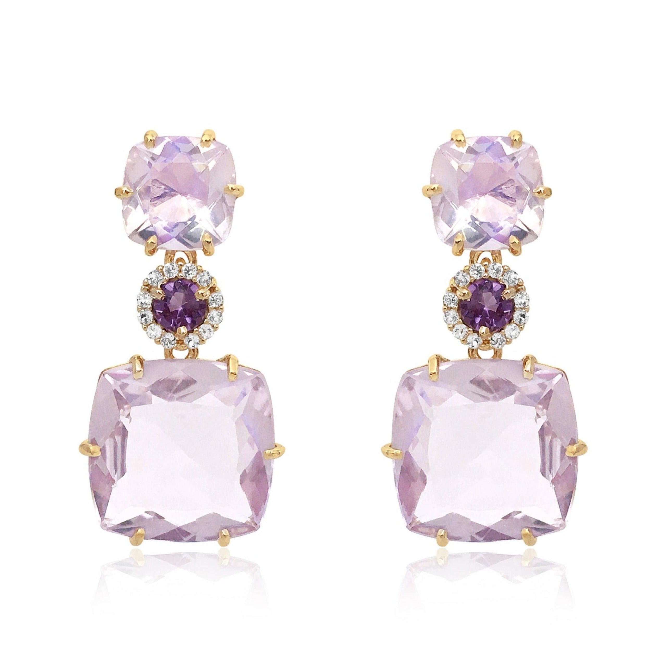 DEUX Earrings (1145) - Pink Amethyst, Amethyst  / YG