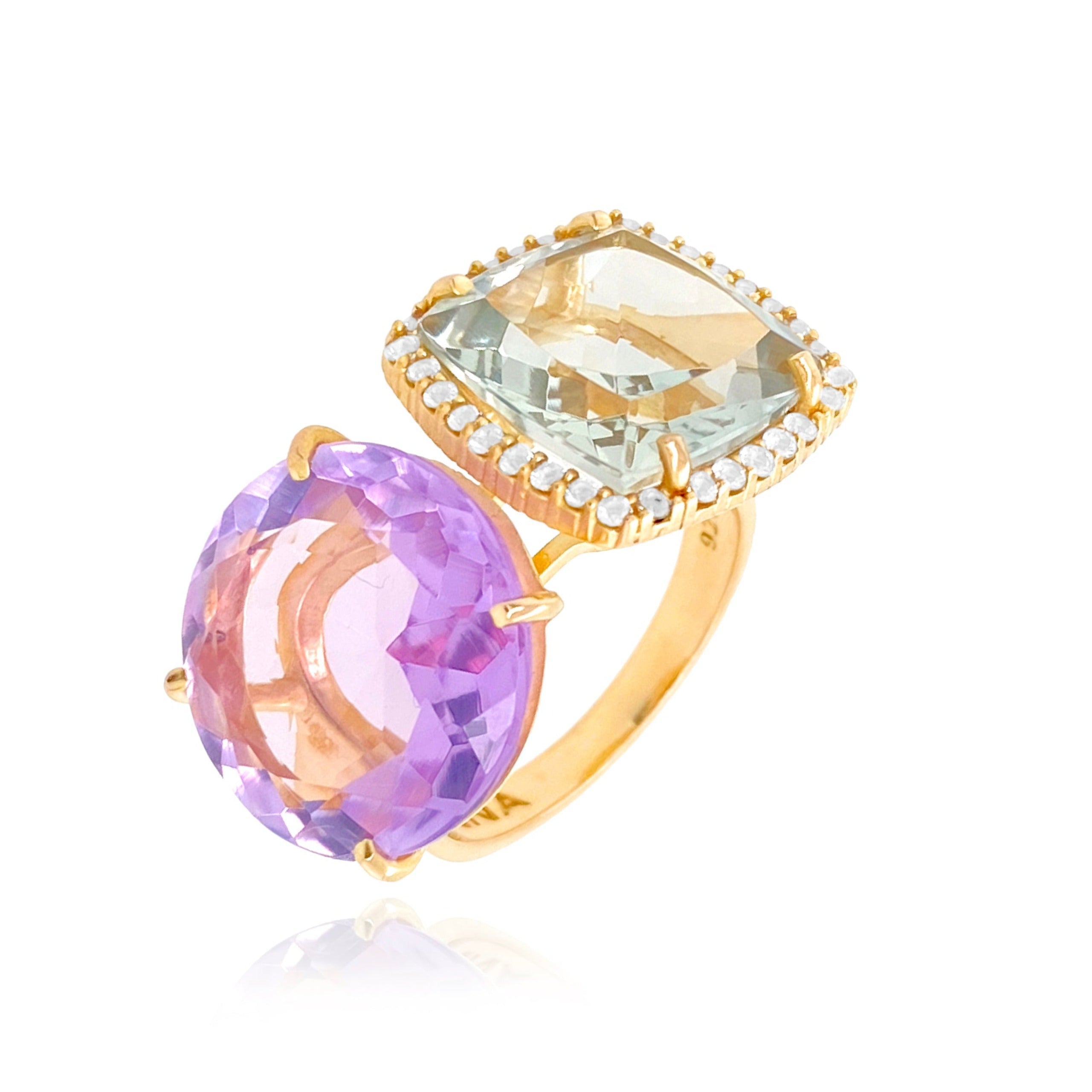 DEUX Ring (1145) - Pink Amethyst, Prasiolite / YG