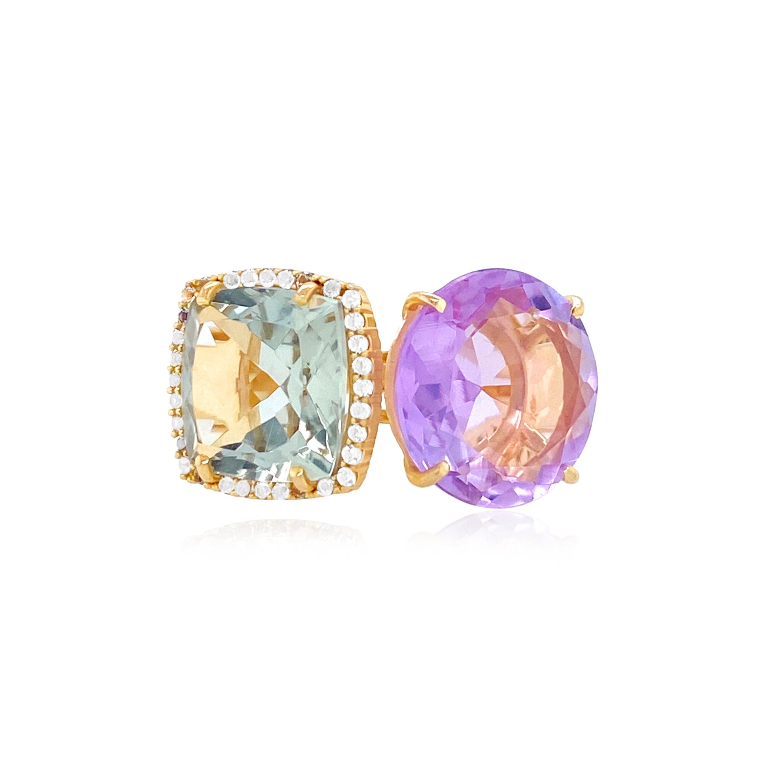 DEUX Ring (1145) - Pink Amethyst, Prasiolite / YG