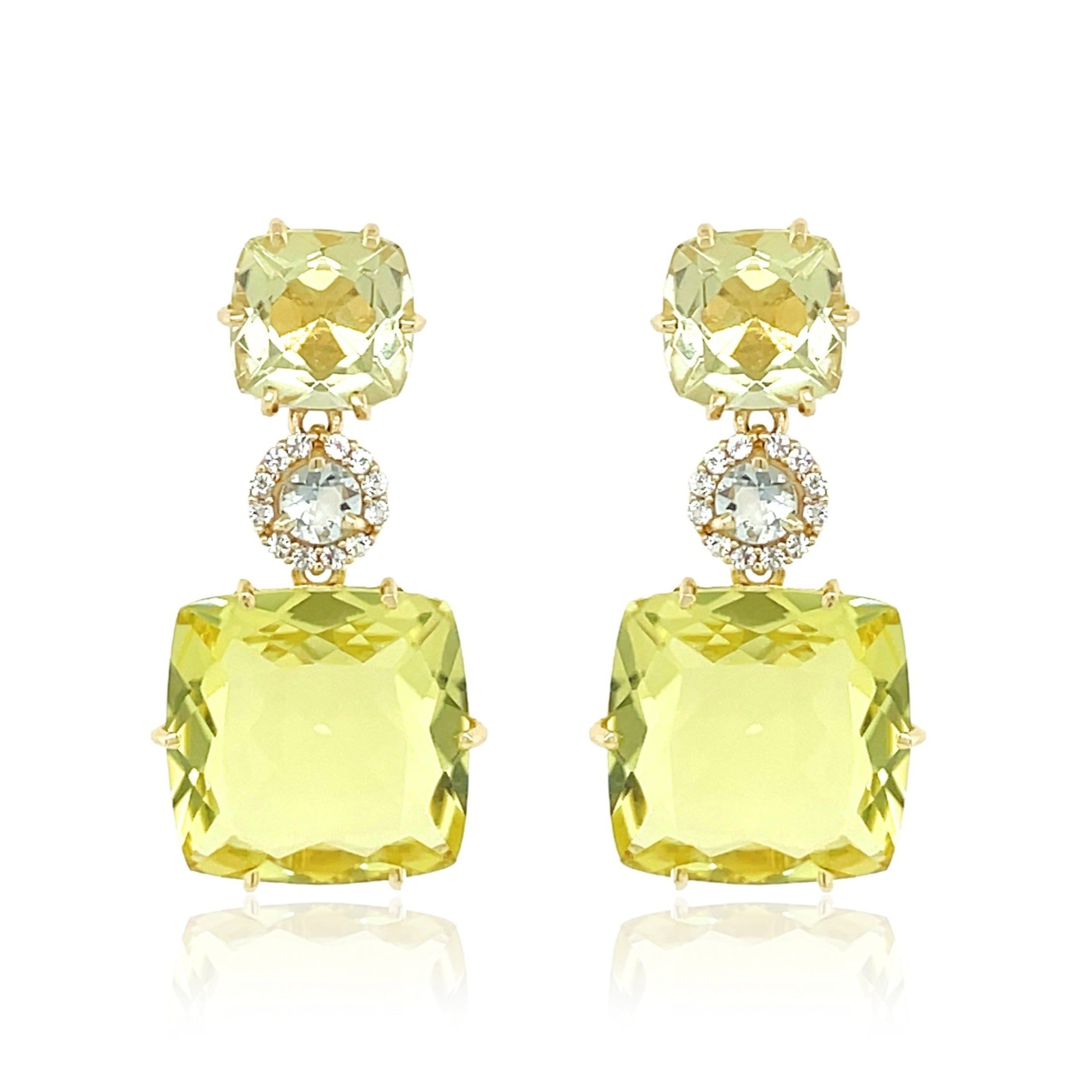 DEUX Earrings (1145) - Lemon Citrine, Praziolite  / YG