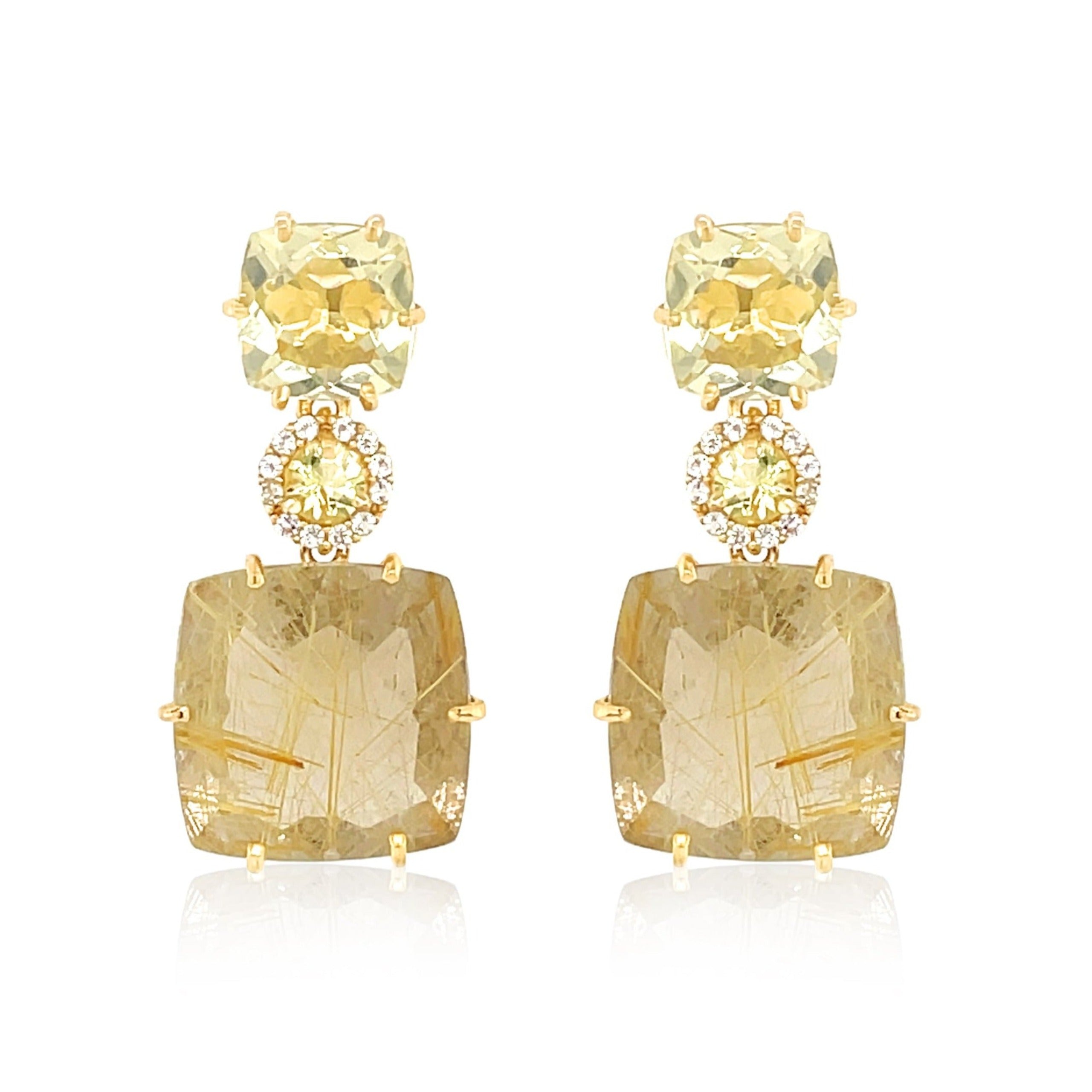 DEUX Earrings (1145) - Light Citrine, Rutilated Quartz / YG