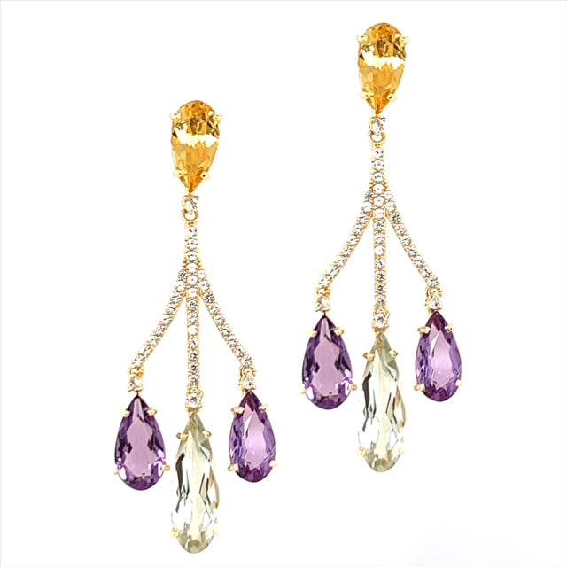 VILLA RICA Earrings (1213) - Amethyst, Champagne Citrine, Praziolite / YG