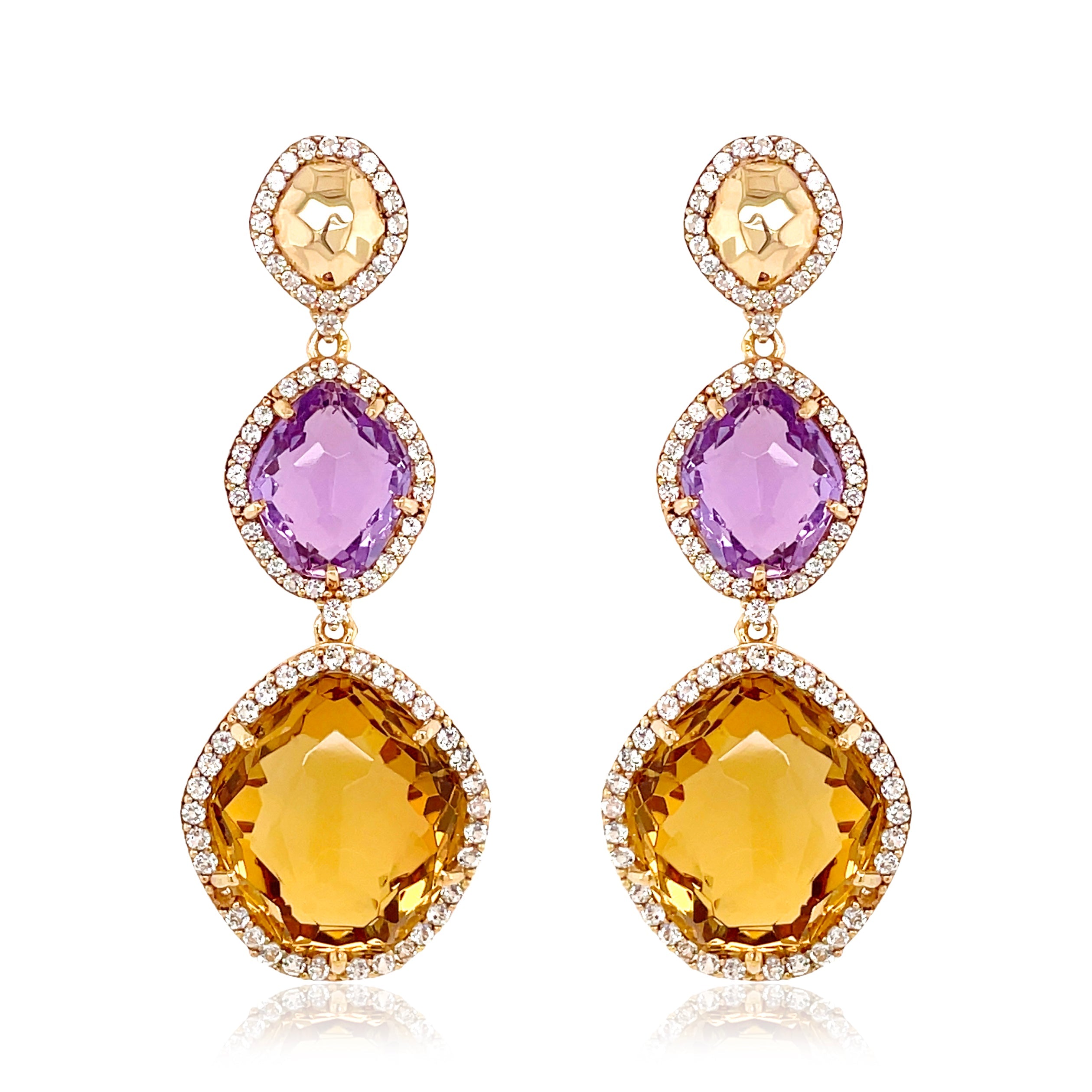 PANORAMA Earrings (1260) - Pink Amethyst, Champagne Citrine / YG