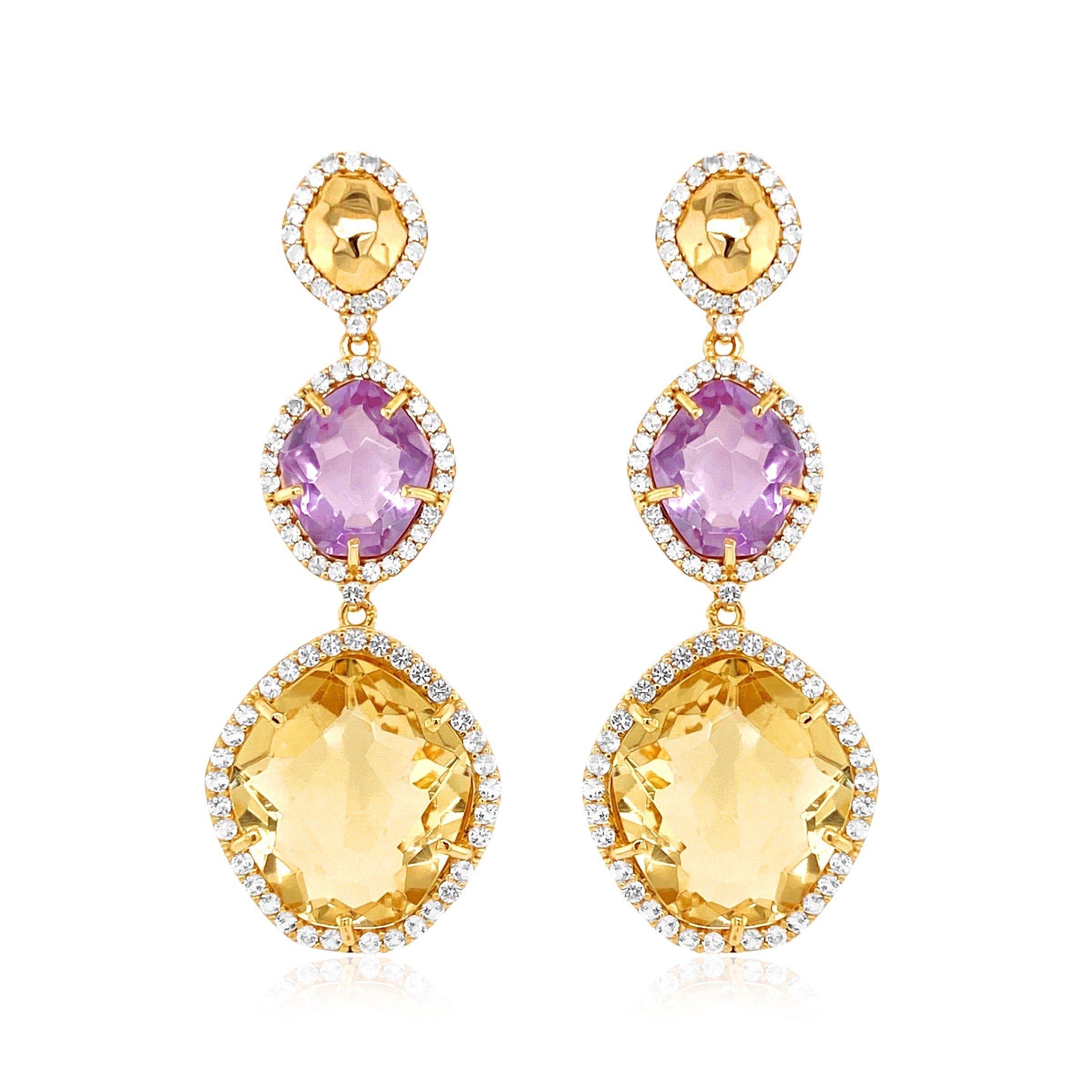 PANORAMA Earrings (1260) - Light Citrine, Pink Amethyst / YG