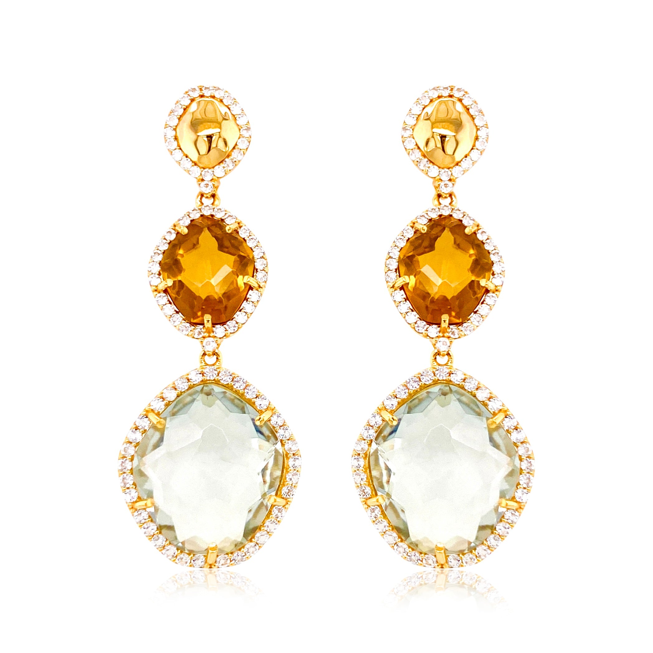 PANORAMA Earrings (1260) - Prasiolite, Champagne Citrine / YG