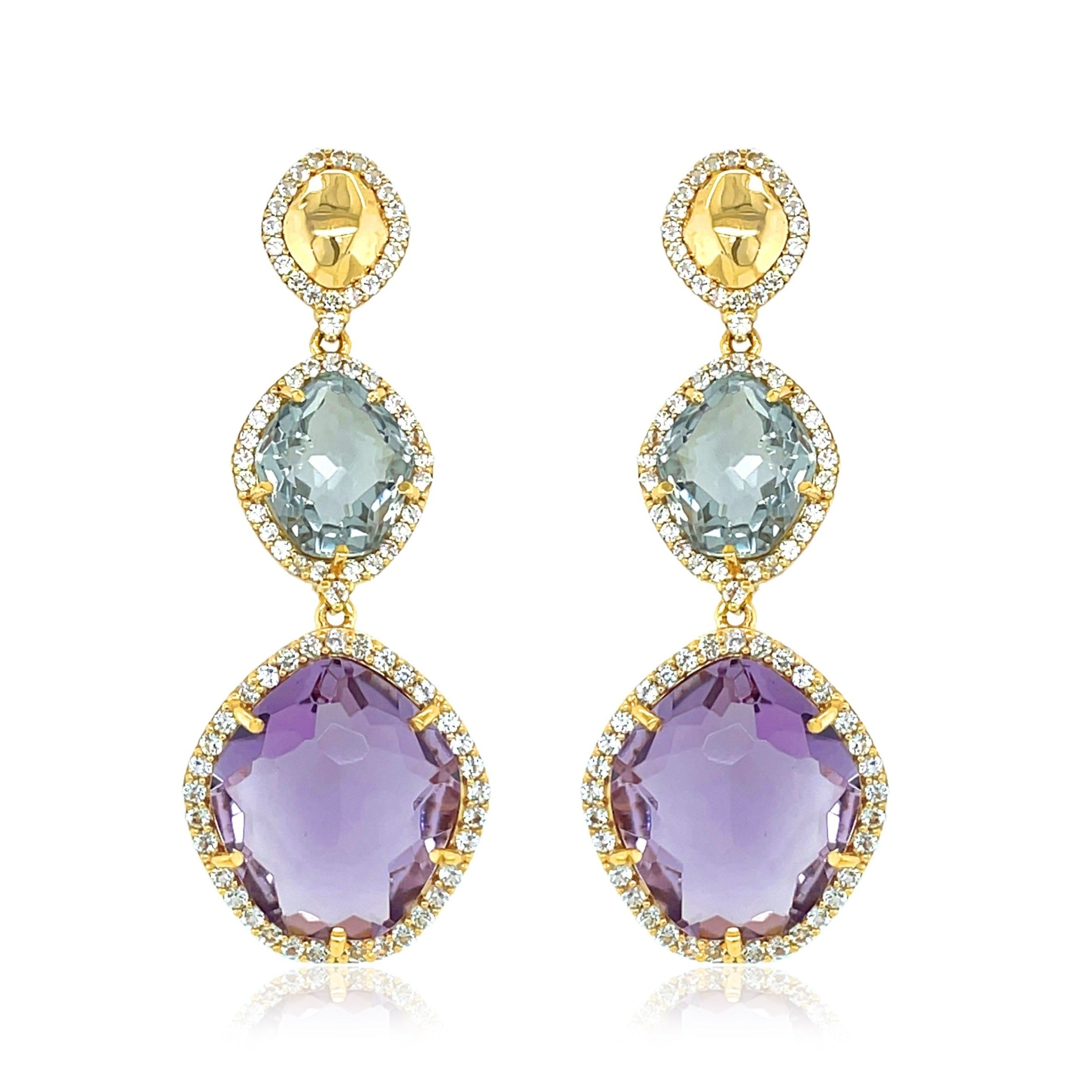 PANORAMA Earrings (1260) - Prasiolite, Pink Amethyst / YG