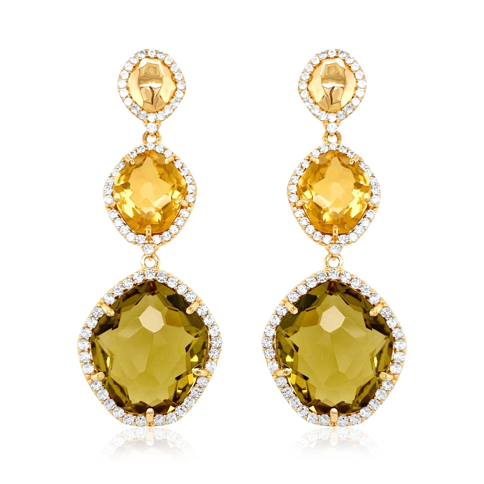 PANORAMA Earrings (1260) - Olive Quartz, Champagne Citrine / YG