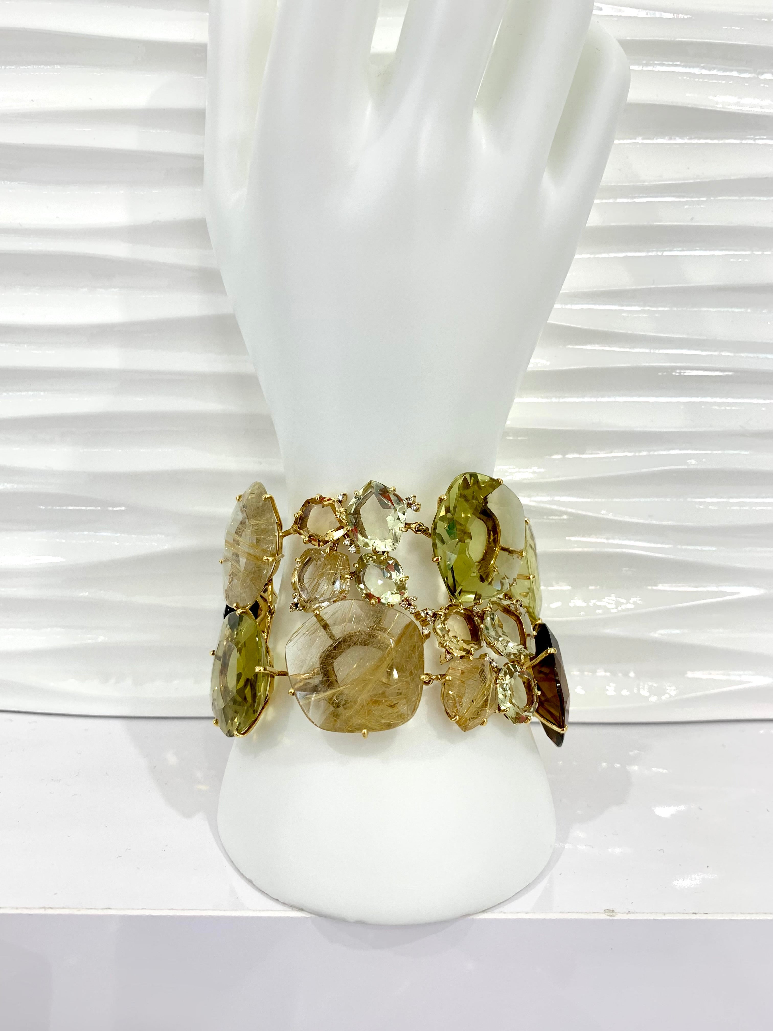 18K AMORFUS BRACELET (0844) - Yellow Light Citrine, Green Gold Quartz, Olive Quartz,Rutilated Quartz