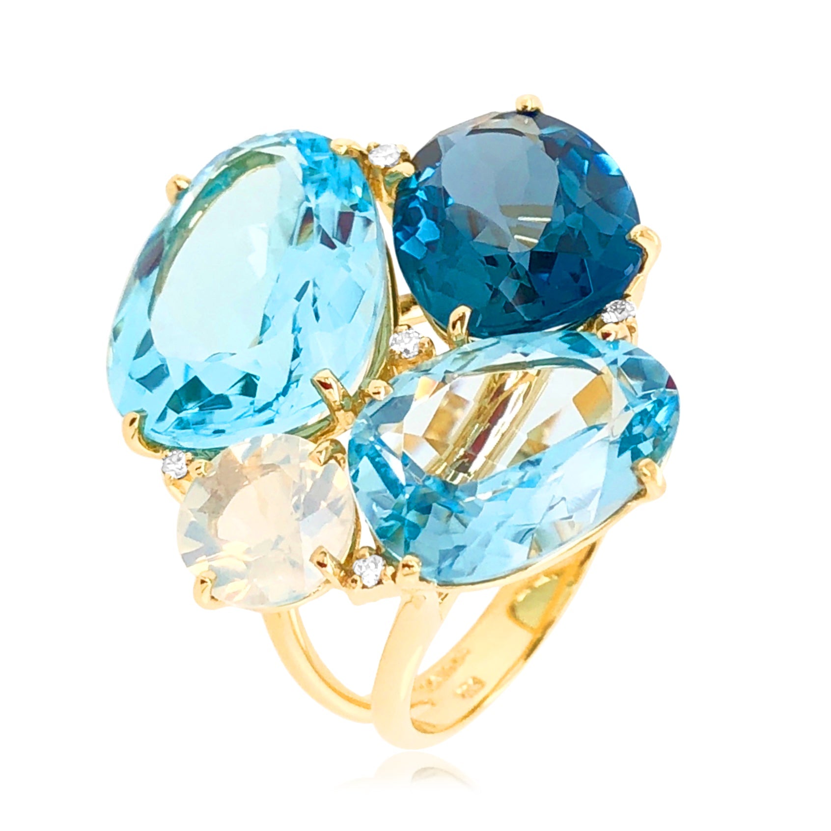 18K Blue Topaz / London Blue Topaz / Opal Quartz Ring