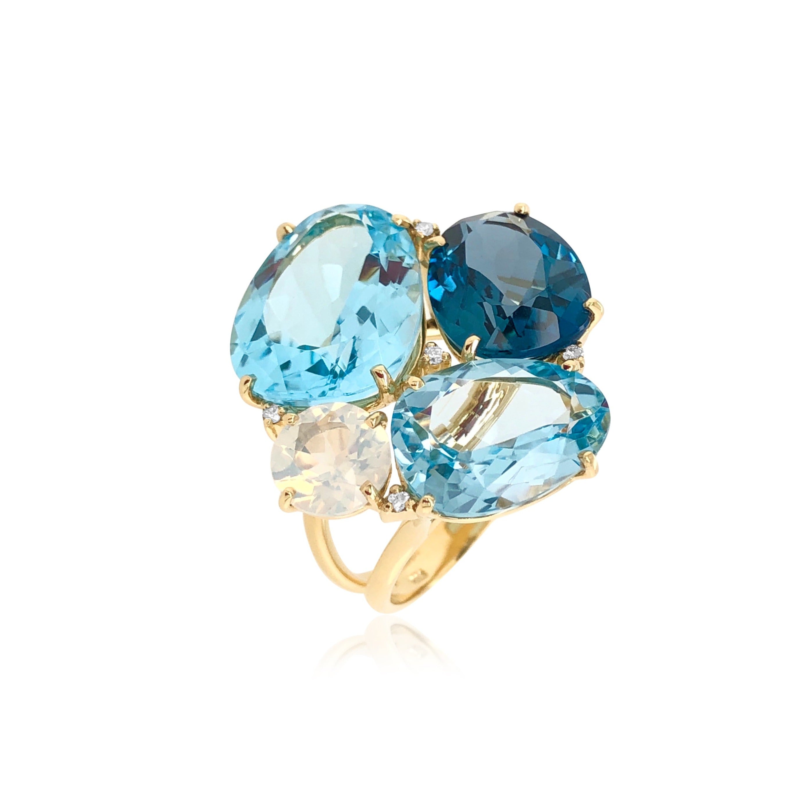 18K Blue Topaz / London Blue Topaz / Opal Quartz Ring