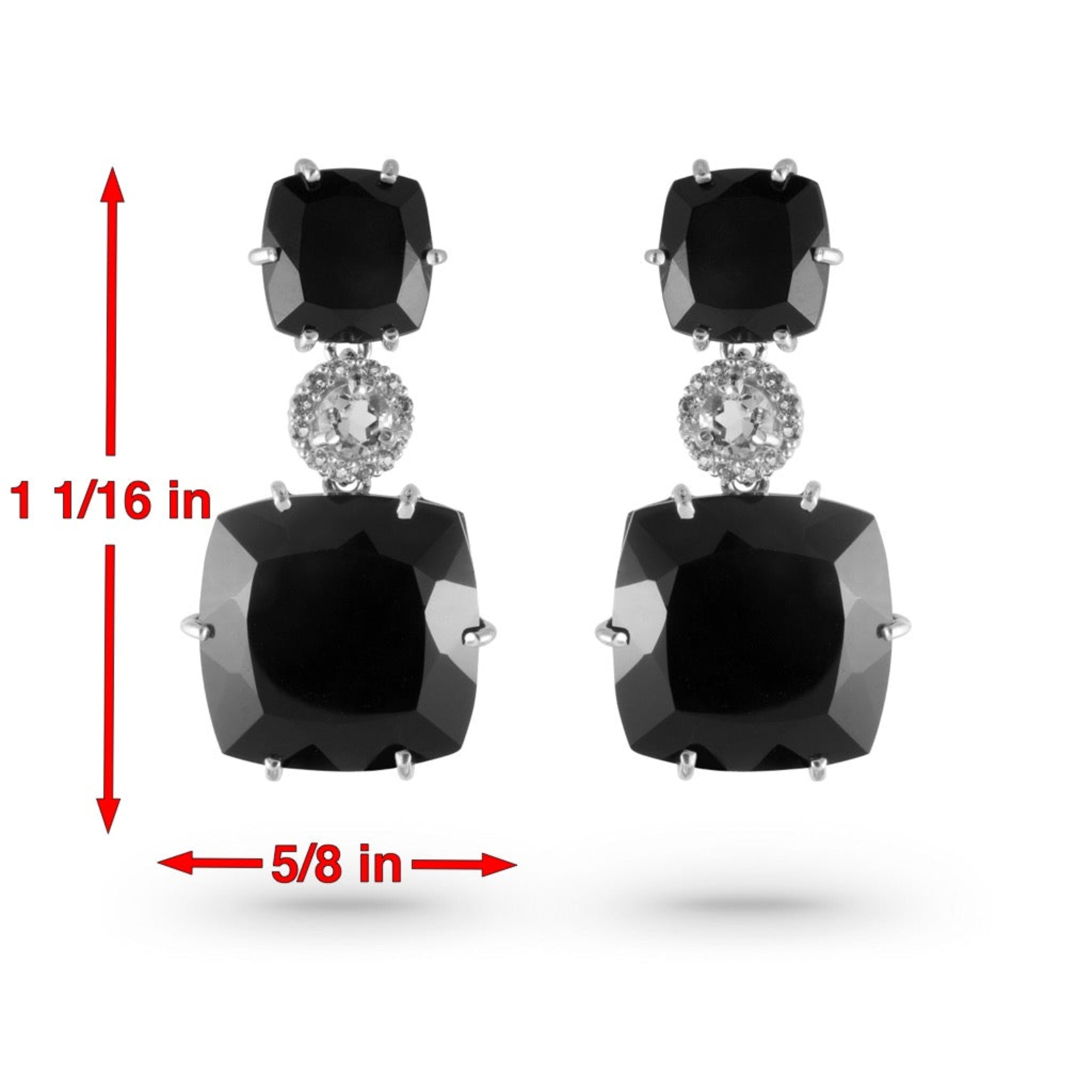 DEUX Earrings (1145) - Black Quartz, Crystal / SS