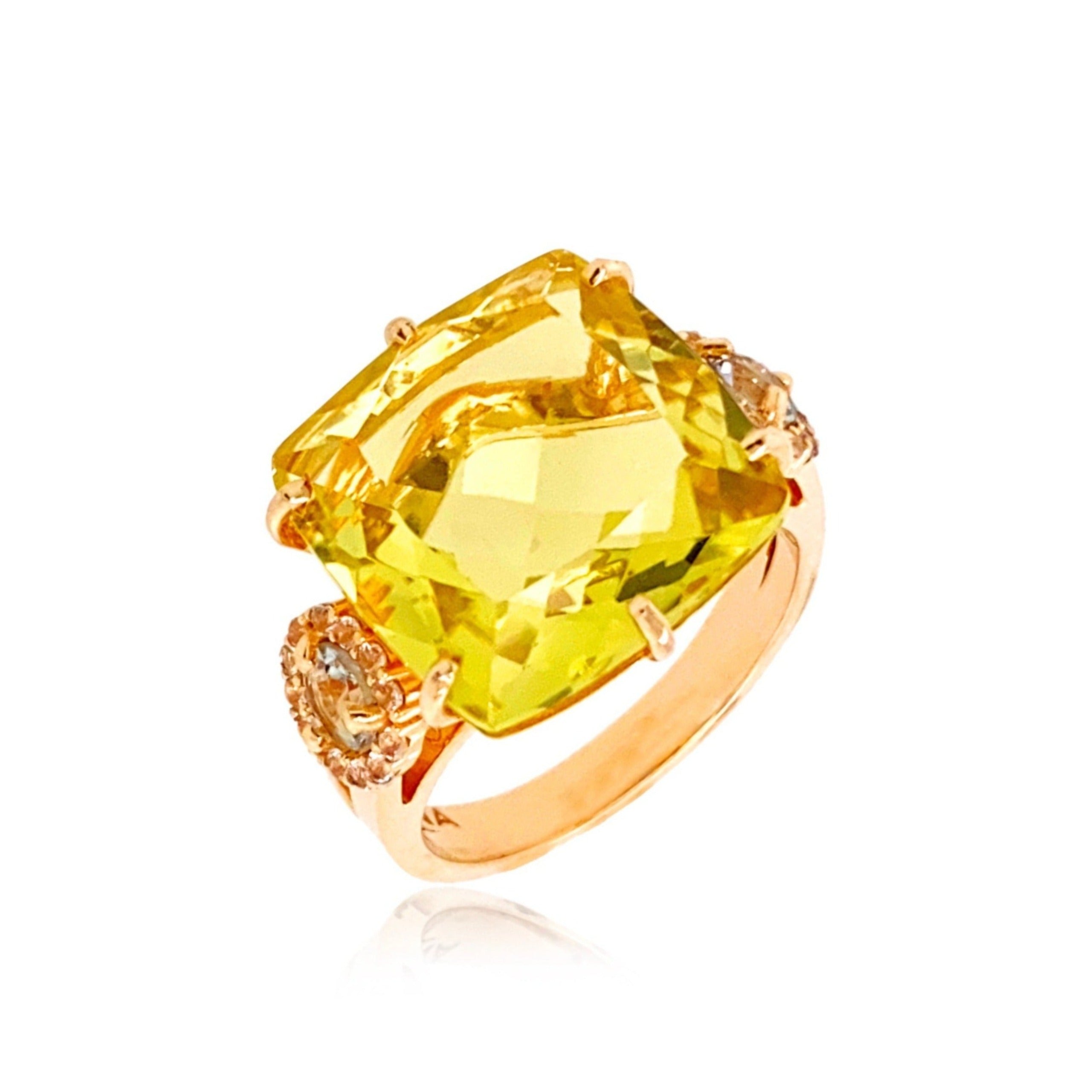 DEUX Ring (1145) - Lemon Citrine, Prasiolite / YG