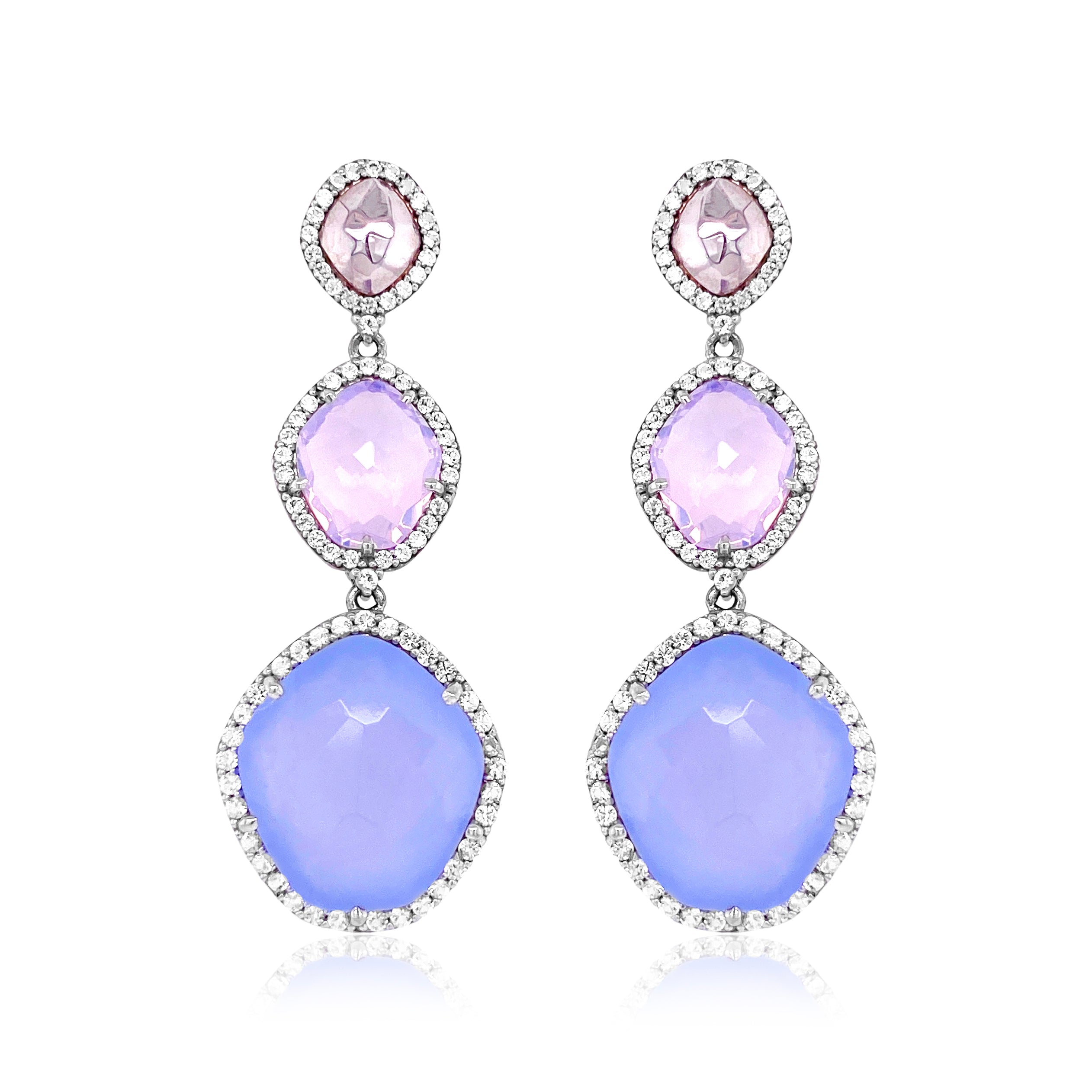 PANORAMA Earrings (1260) - Lilac Opal Amethyst, Blue Chalcedony / SS