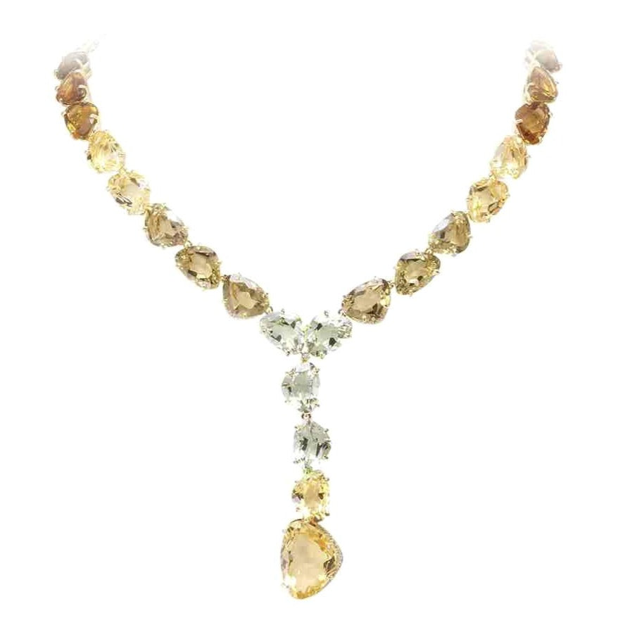 18K Citrine / Whisky Citrine / Prasiolite / Olive Quartz  Necklace