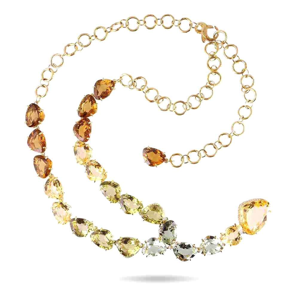 18K Citrine / Whisky Citrine / Prasiolite / Olive Quartz  Necklace