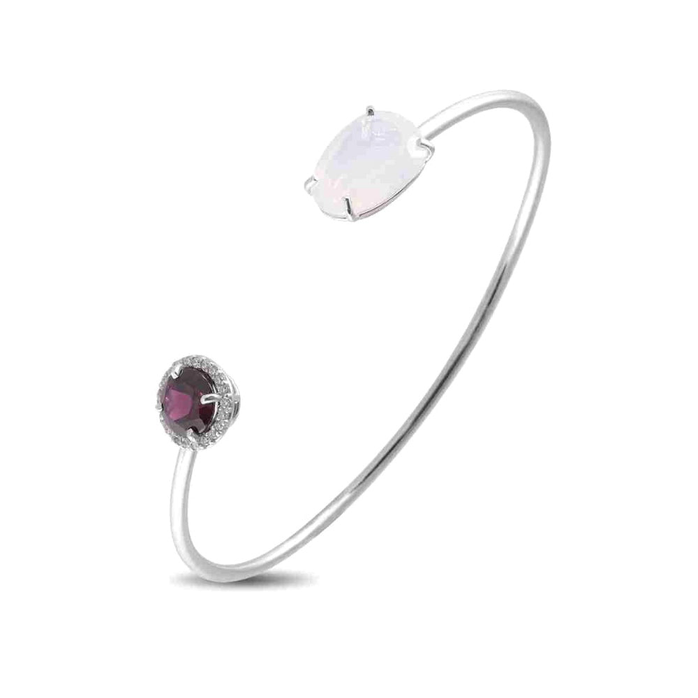 18K Opal Quartz & Rhodolite Bangle