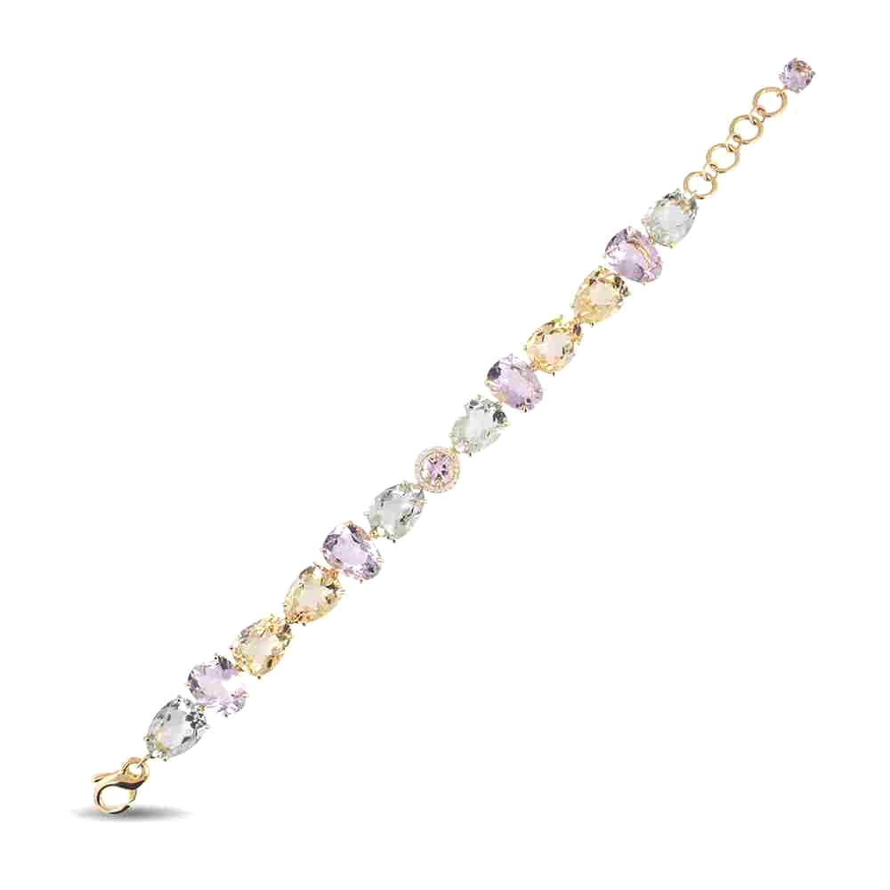 18K Pink Amethyst / Light Citrine / Prasiolite Bracelet