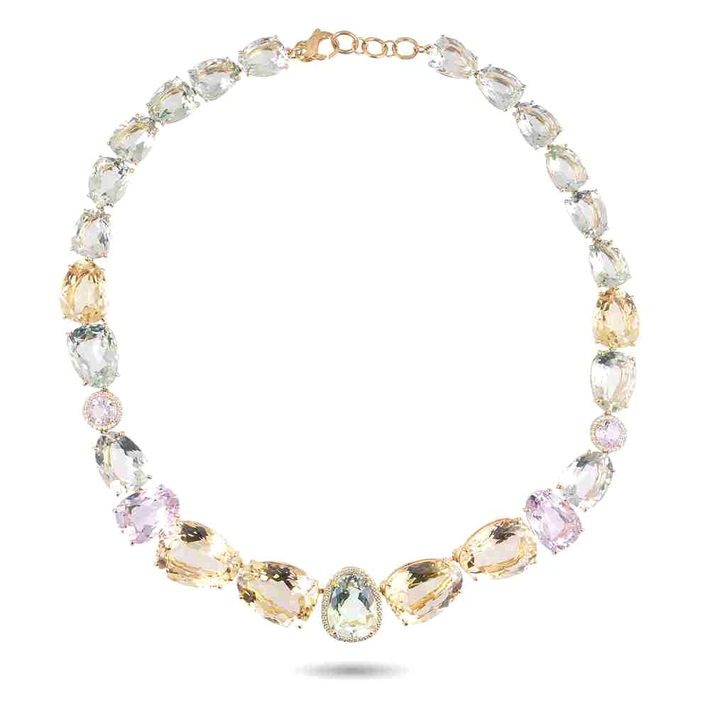 18K Pink Amethyst / Light Citrine / Prasiolite Necklace