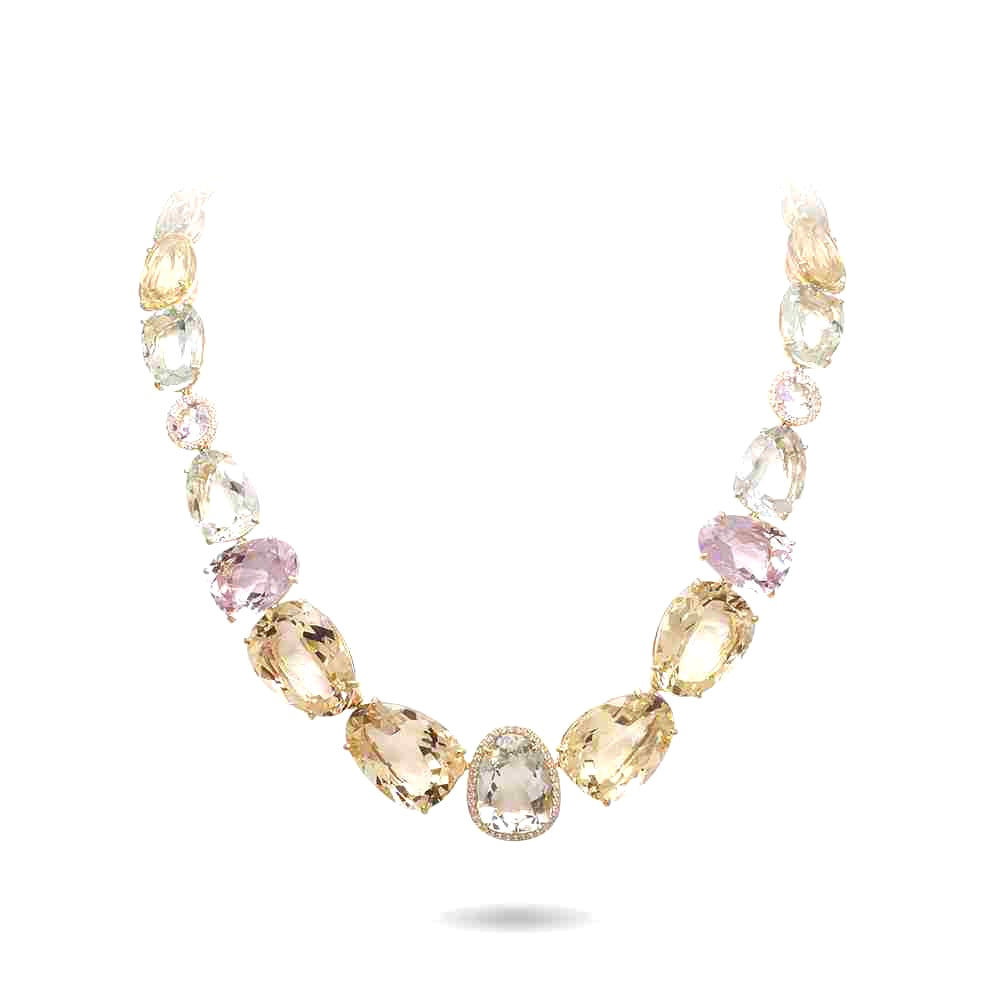 18K Pink Amethyst / Light Citrine / Prasiolite Necklace