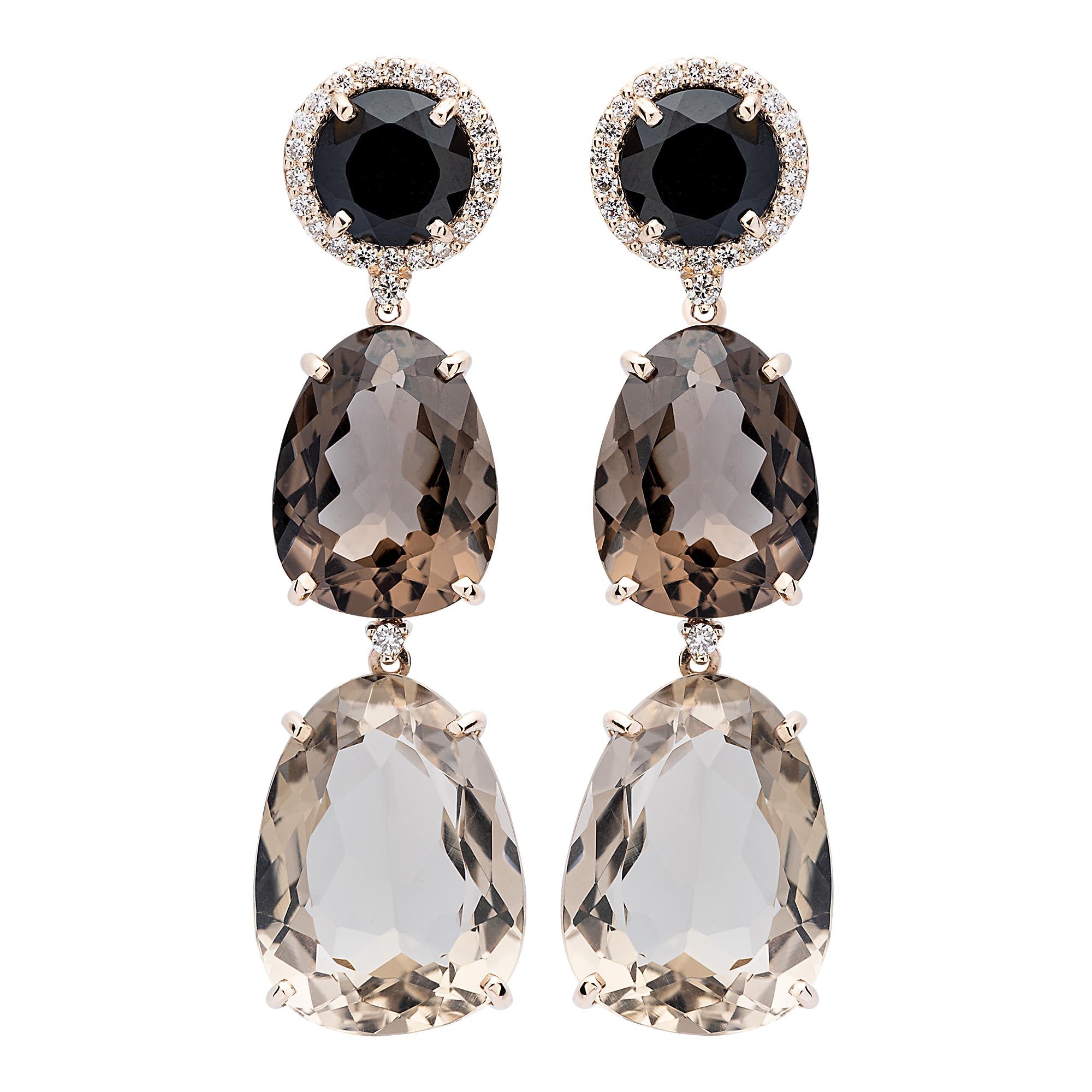 18K MAROAGA EARRINGS (1196) - Murion Quartz, Black Quartz, Smoky Quartz