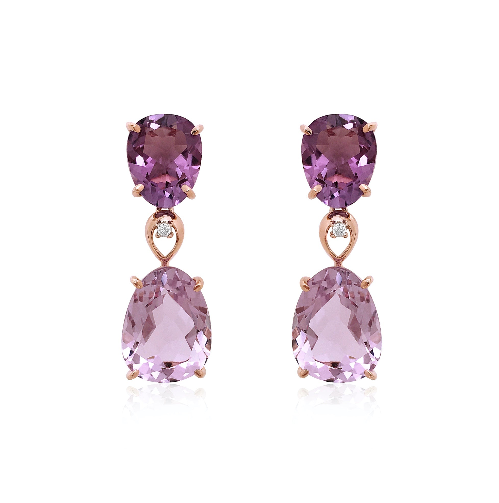 18K Pink Amethyst & Amethyst Earrings