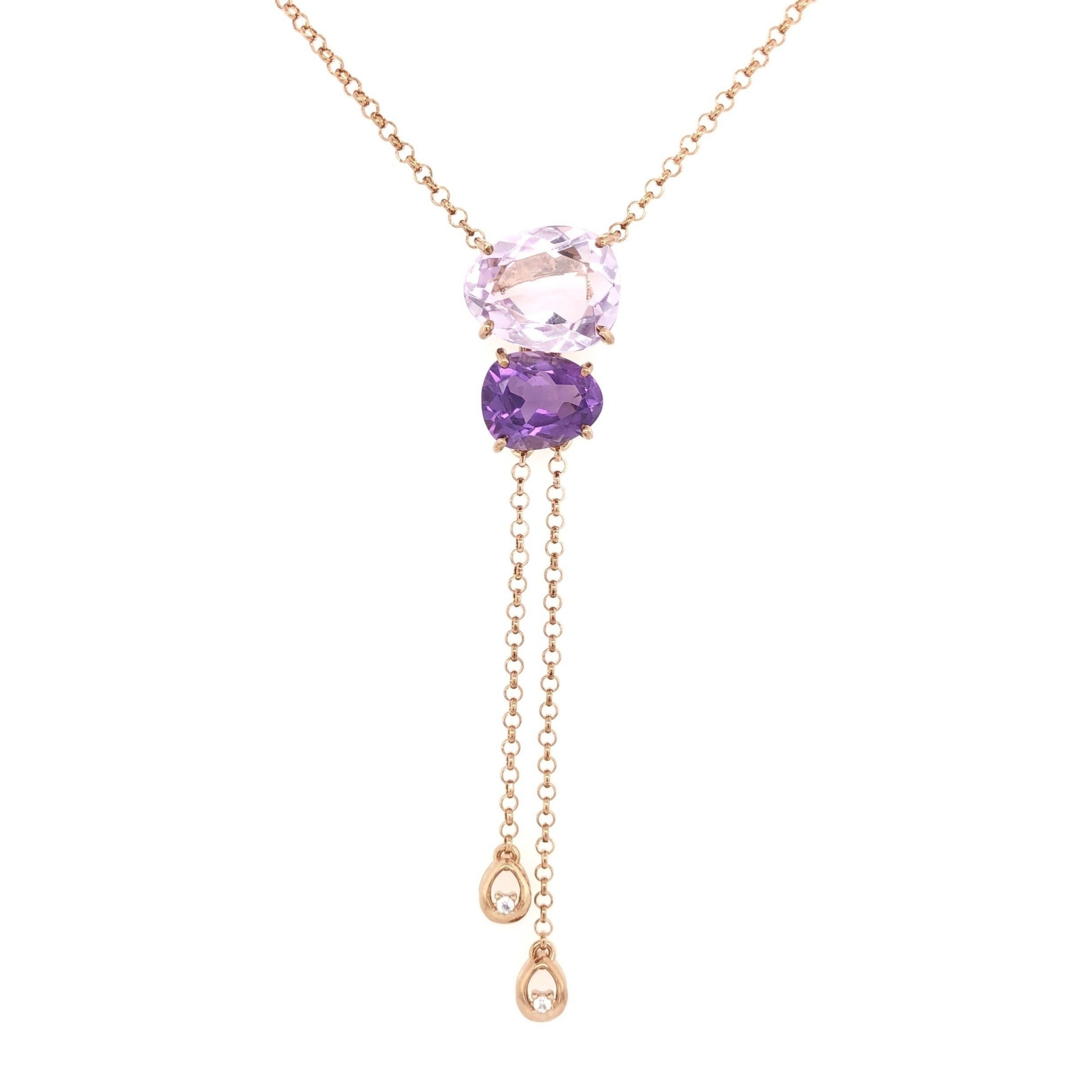 18K Pink Amethyst & Amethyst Necklace