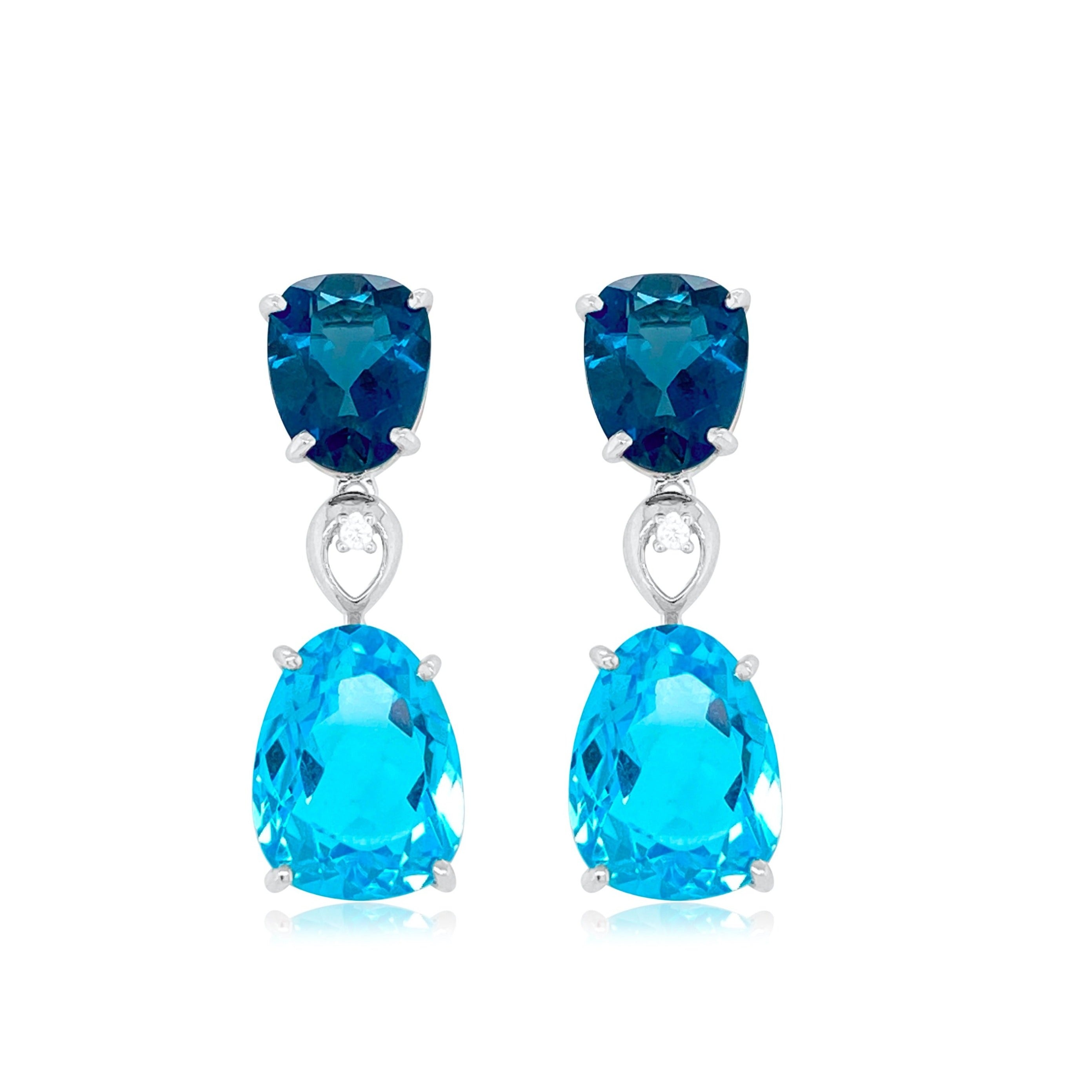 18K Blue Topaz & London Blue Topaz Earrings