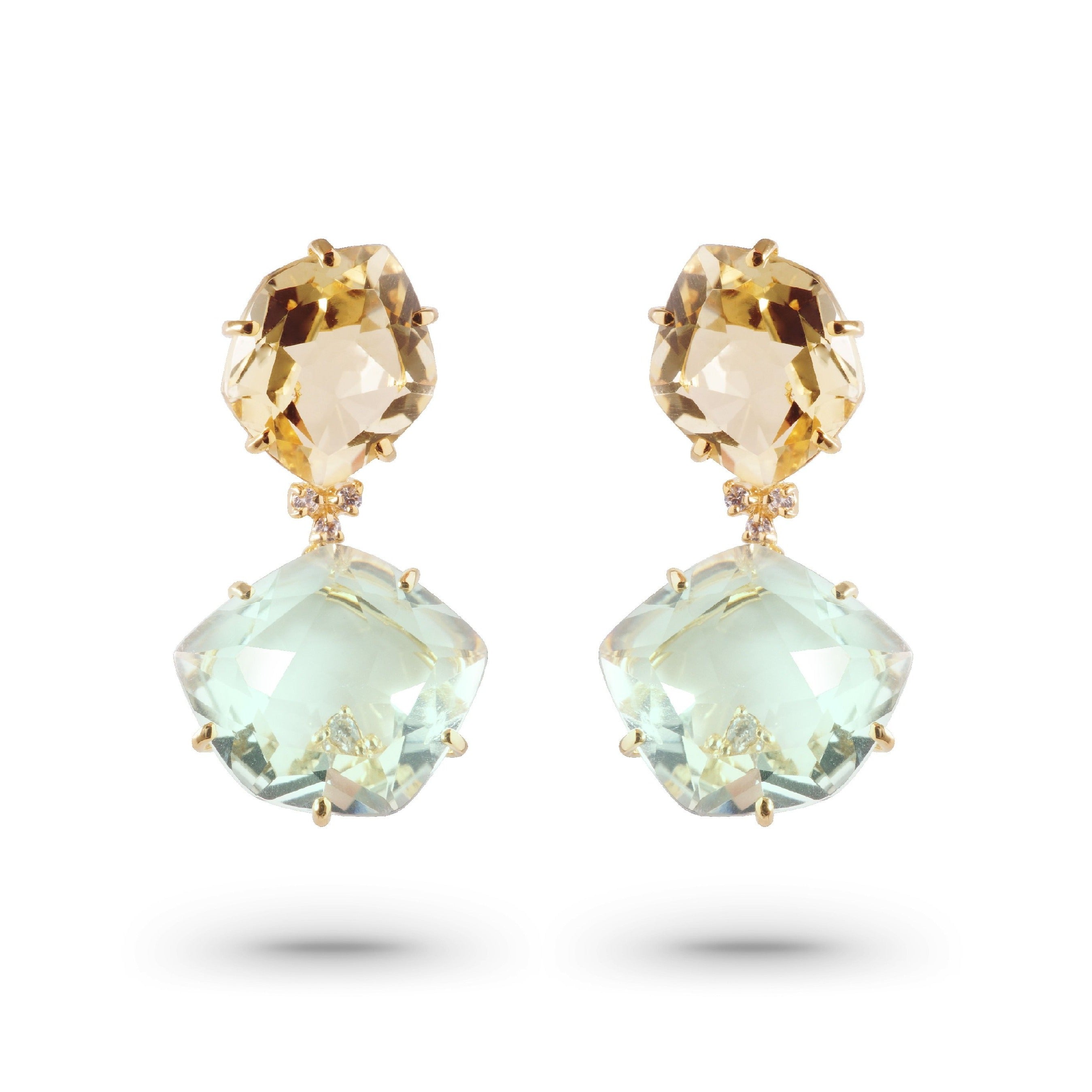 18K AMORFUS Earrings (0957) - Yellow Light Citrine & Prasiolite / YG