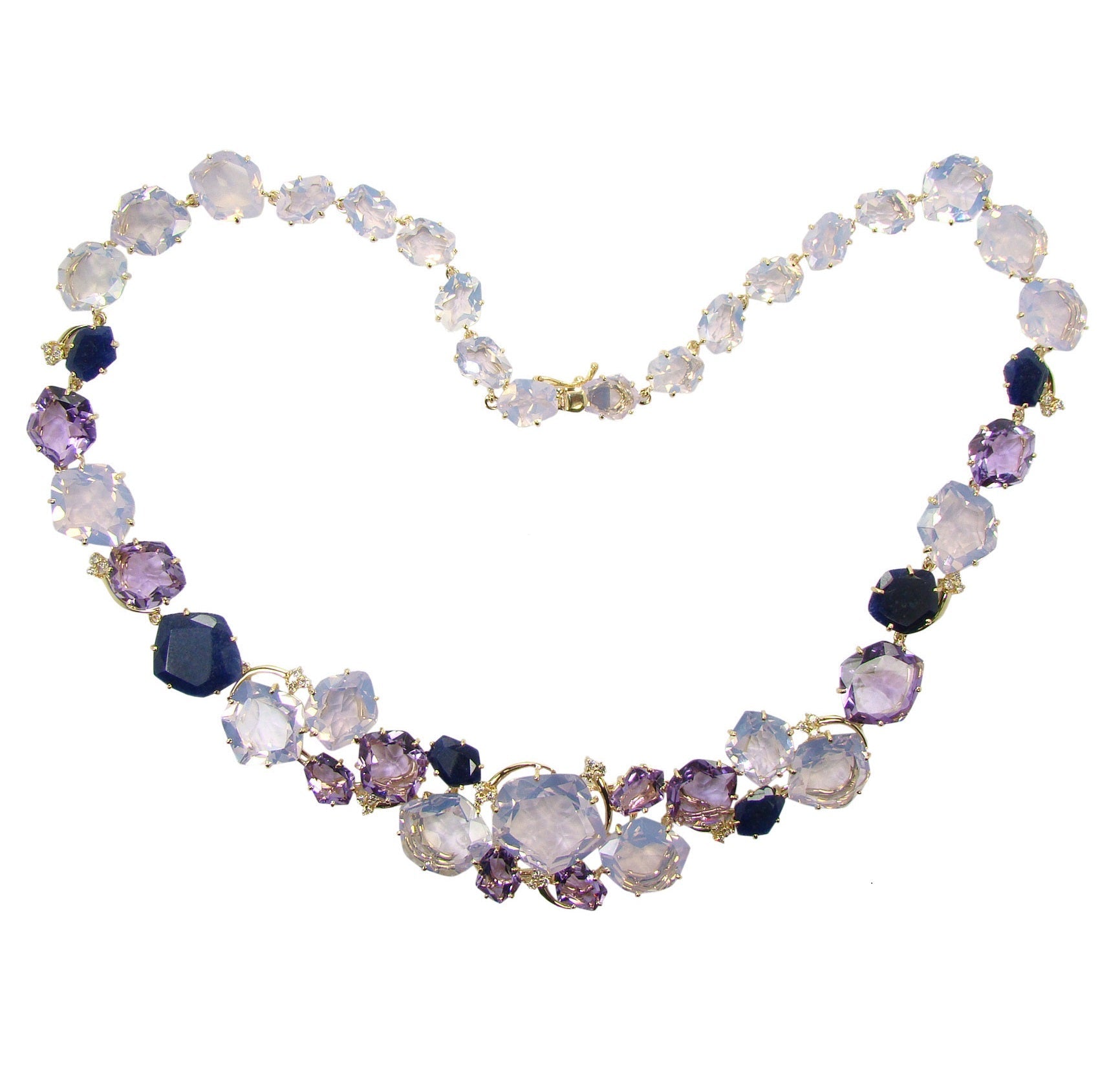 18K Amethyst, Lilac Opal Amethyst, Navy Blue Quartz Necklace