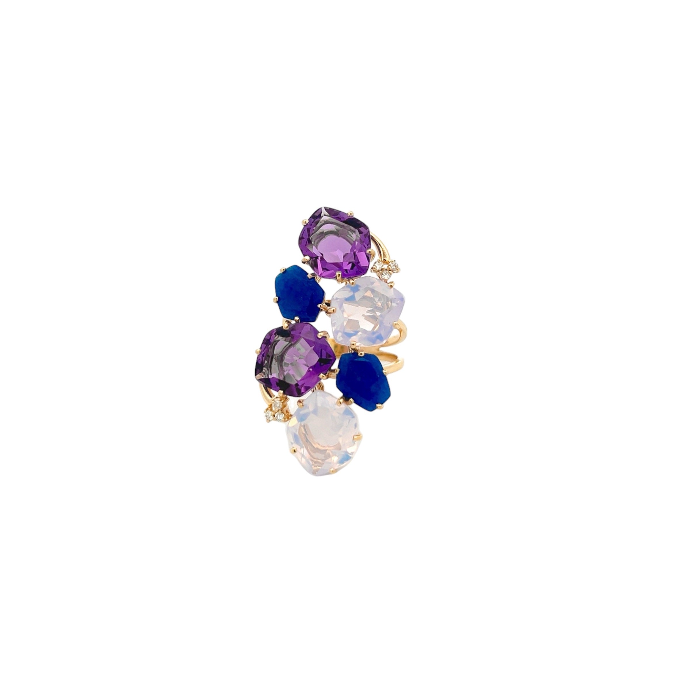 18K AMORFUS RING (1096) - Amethyst, Lilac Opal Amethyst, Navy Blue Quartz / YG