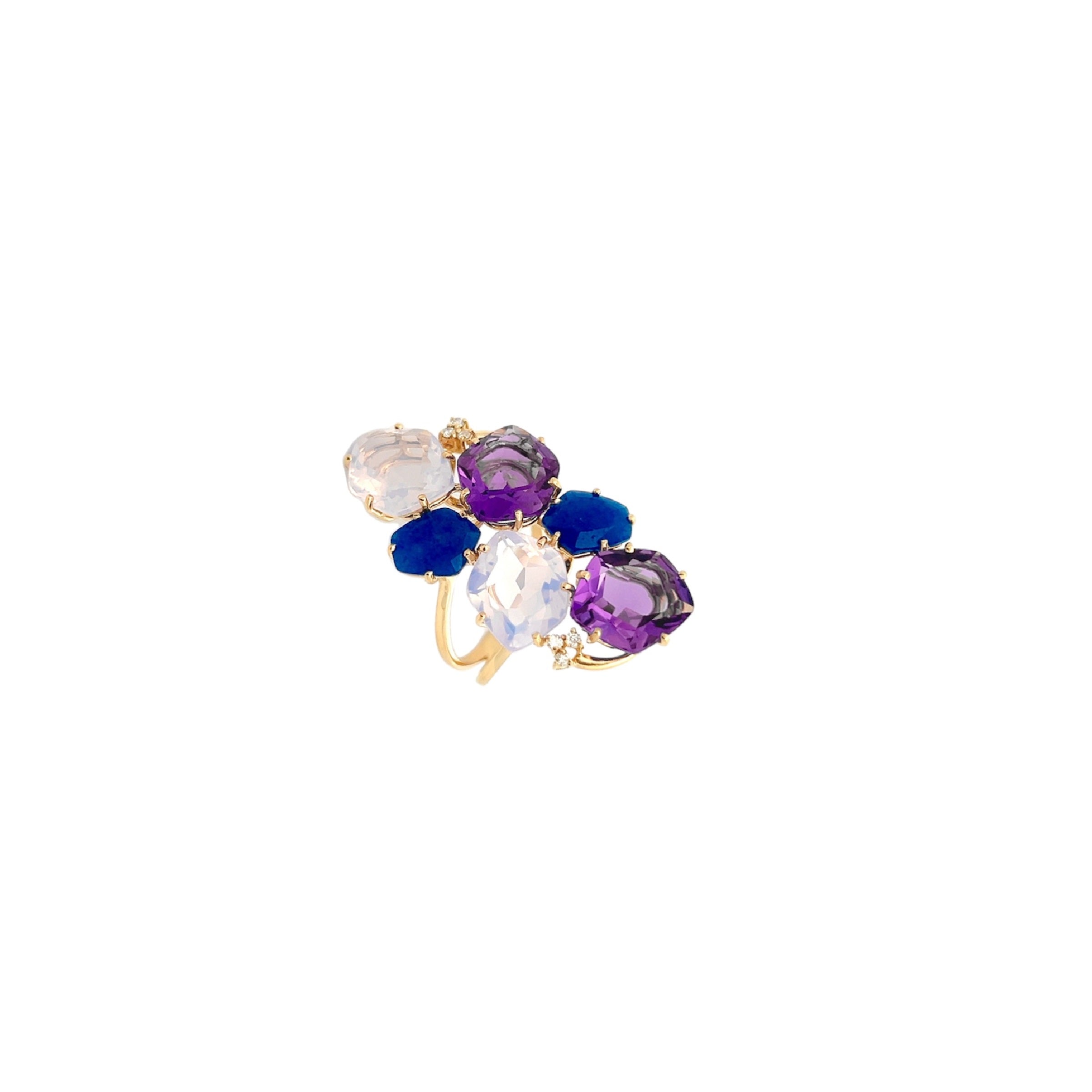 18K AMORFUS RING (1096) - Amethyst, Lilac Opal Amethyst, Navy Blue Quartz / YG