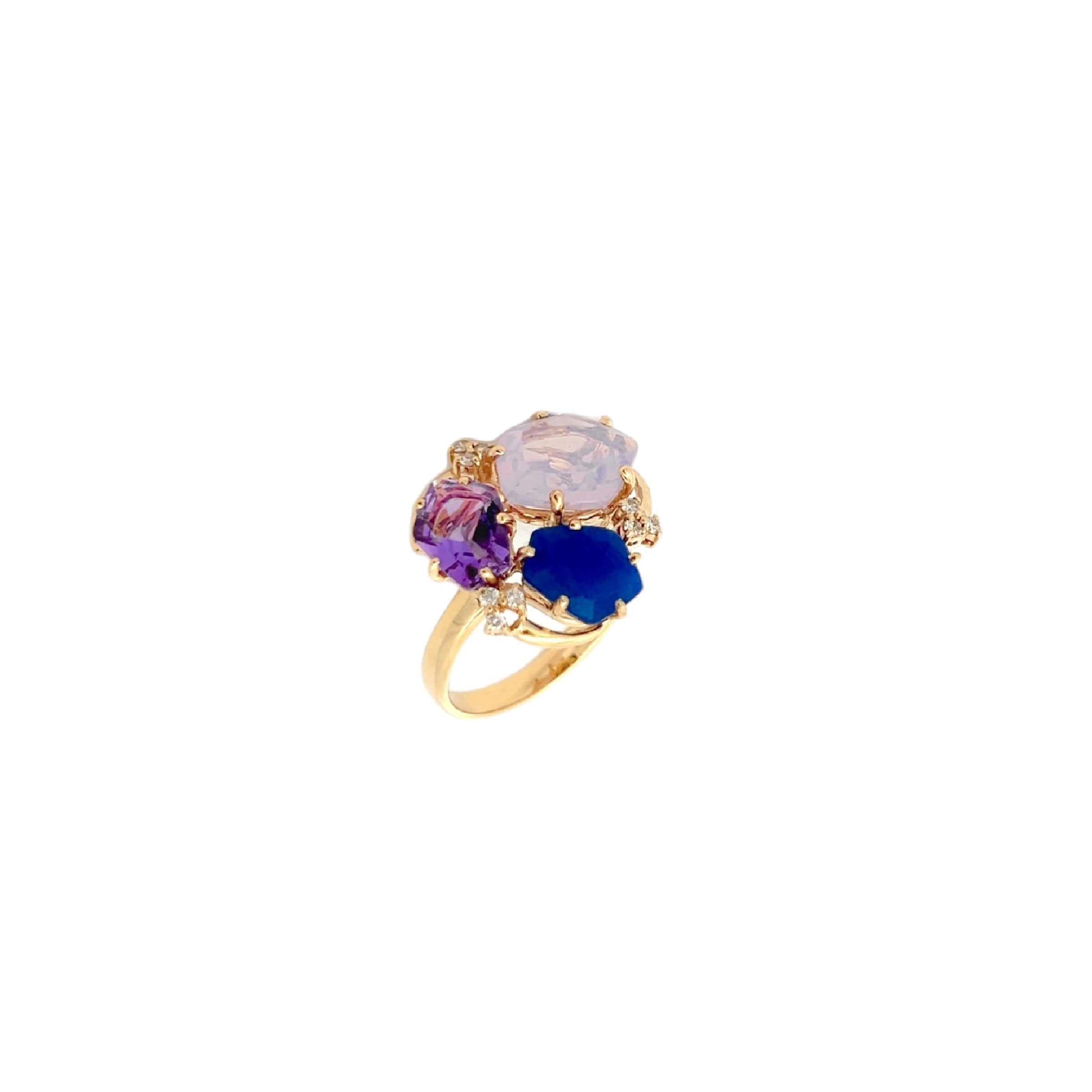 18K AMORFUS RING (1096) - Amethyst, Lilac Opal Amethyst, Navy Blue Quartz / YG